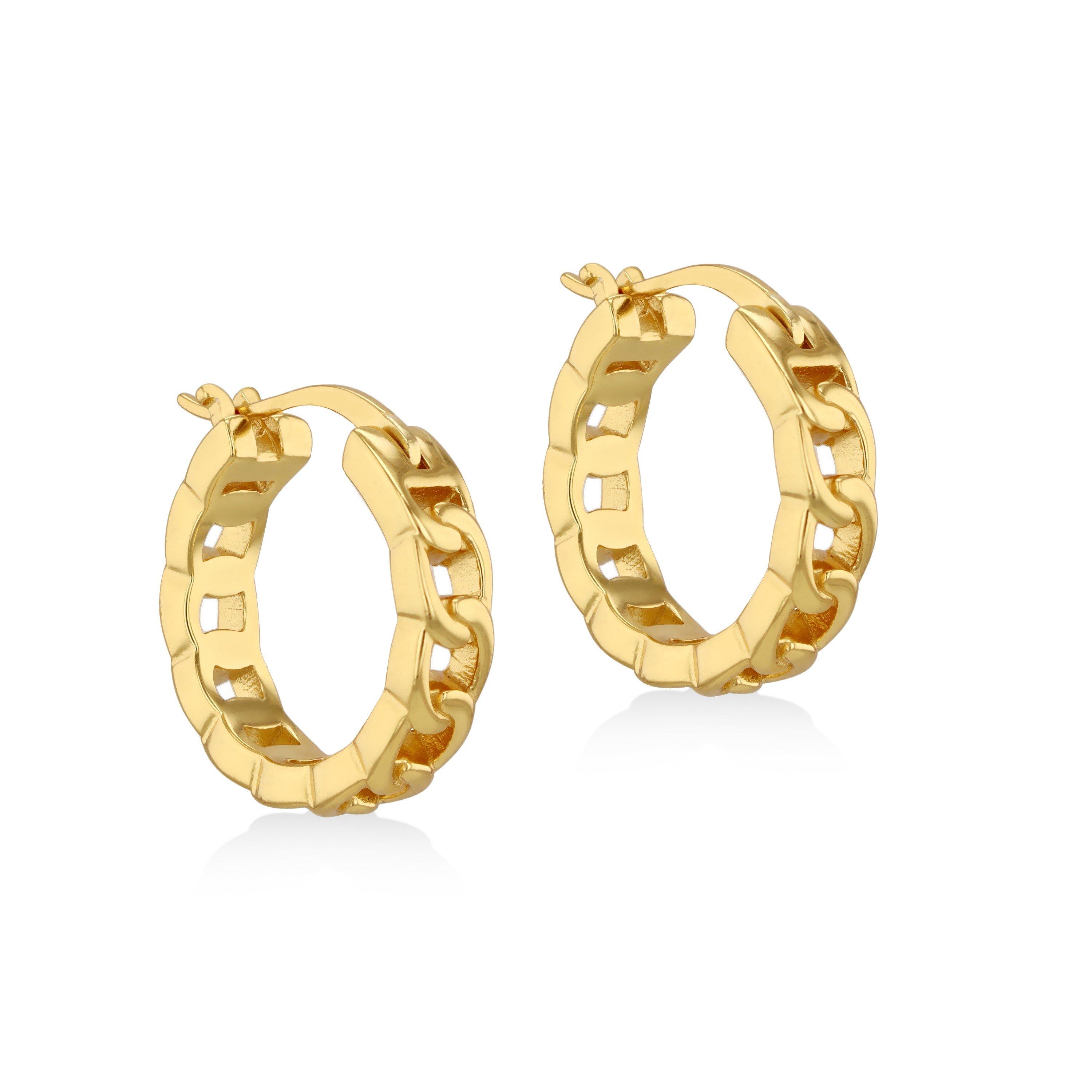Yellow Gold Pla - Be You - Sterling Silver Gold Plated Curb Chain Hoops - 1