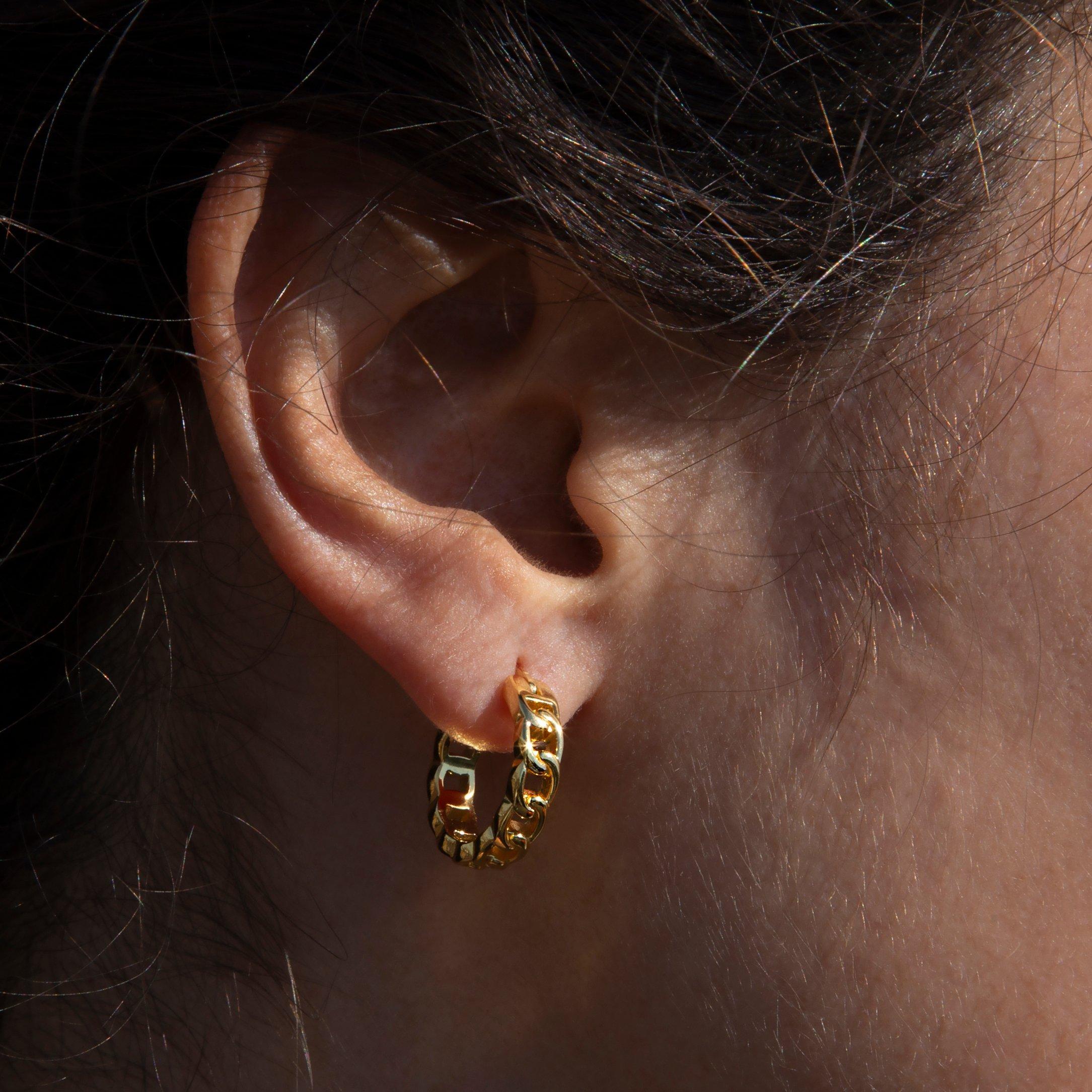 Yellow Gold Pla - Be You - Sterling Silver Gold Plated Curb Chain Hoops - 2