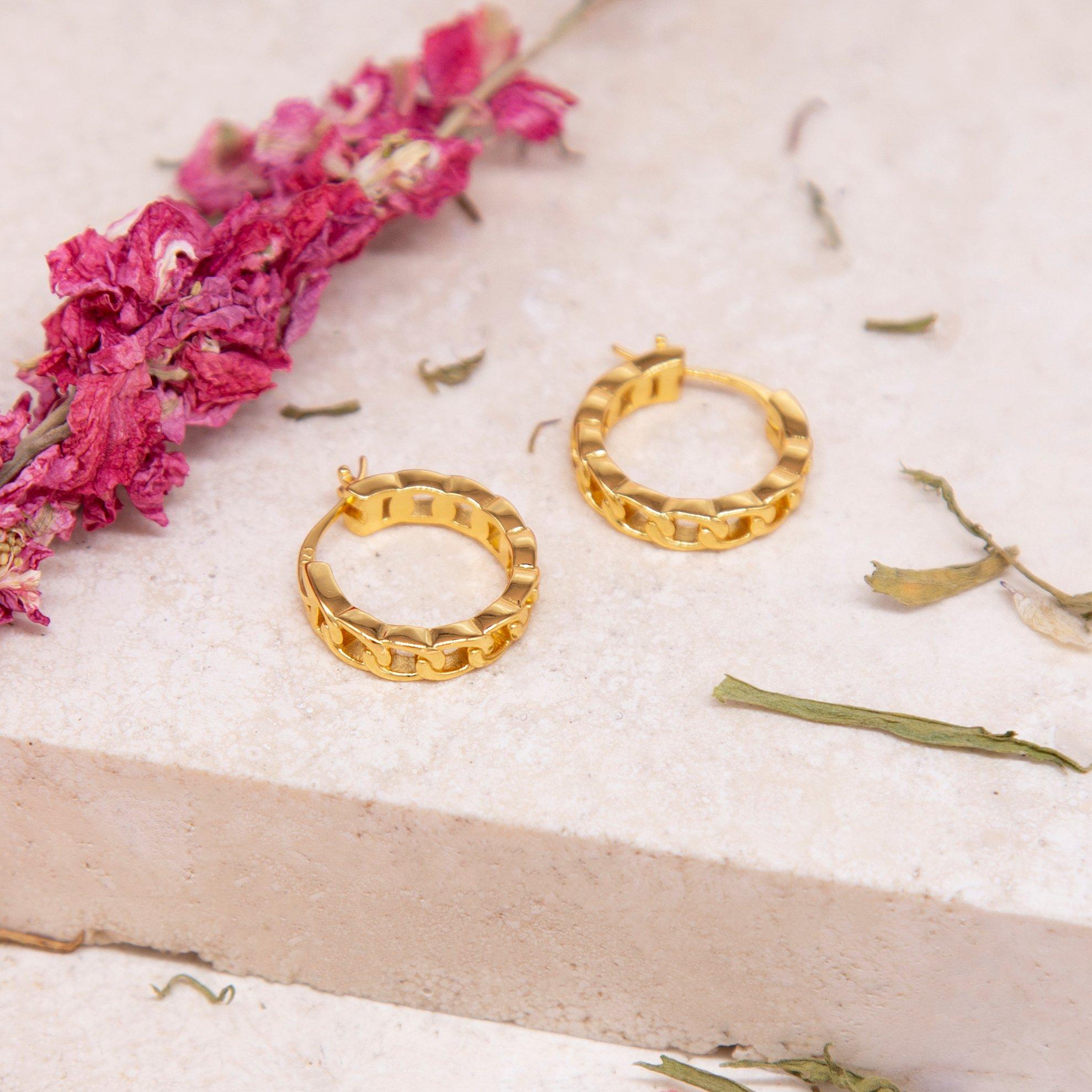 Yellow Gold Pla - Be You - Sterling Silver Gold Plated Curb Chain Hoops - 3