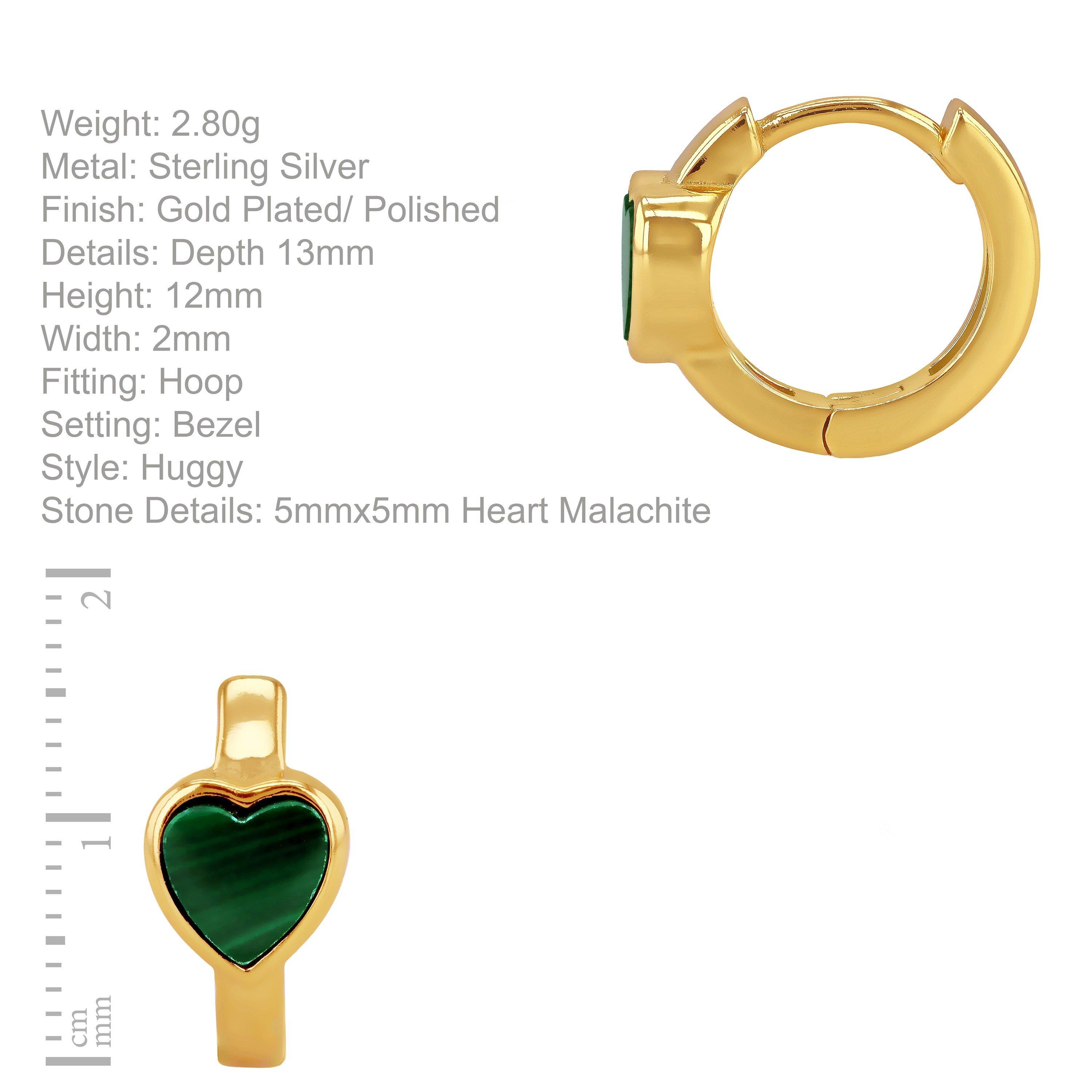 Yellow Gold Pla - Be You - Sterling Silver Gold Plated Heart Malachite Huggys - 4
