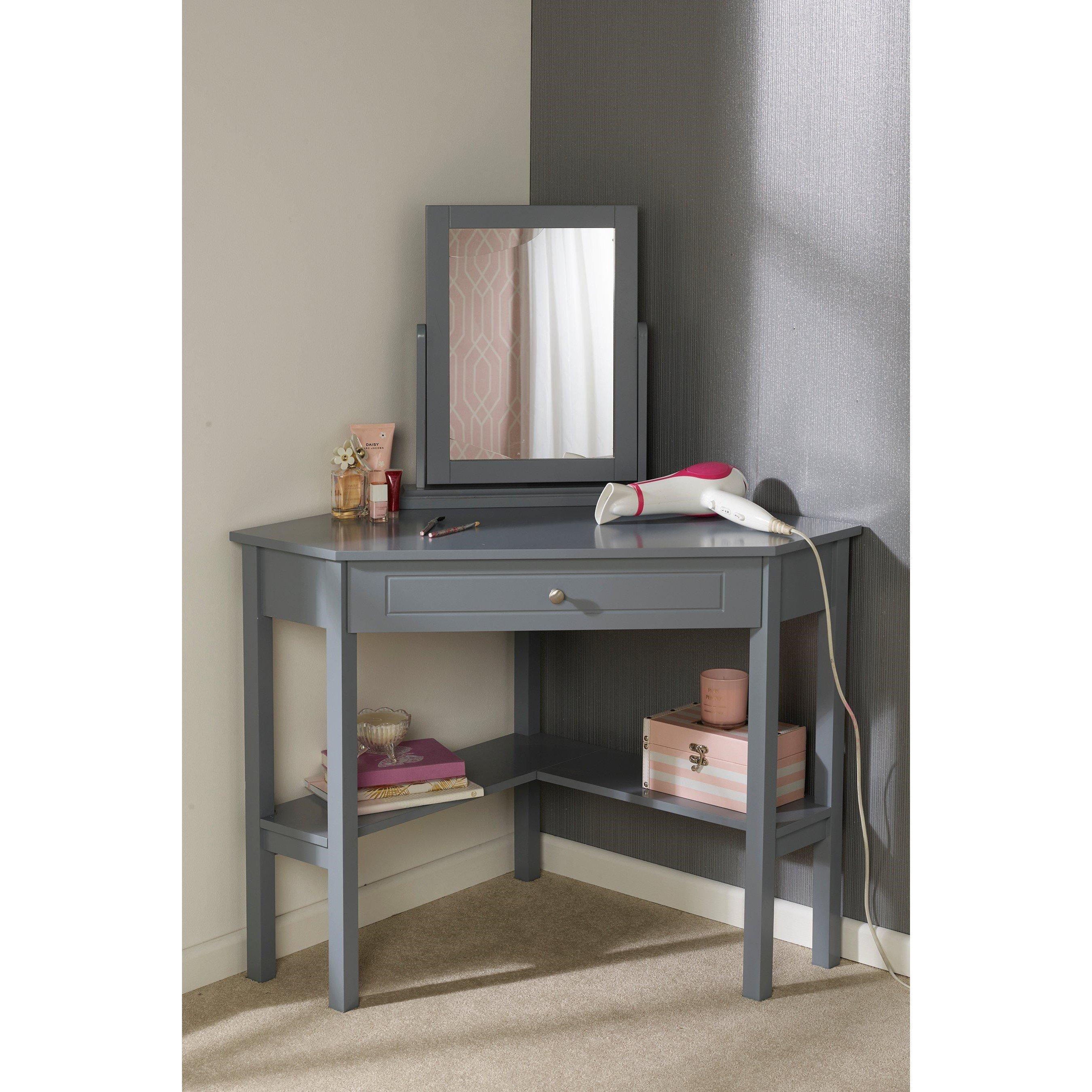 Grey - Homelife - Homelife Corner Dressing Table/Desk with Mirror - 1