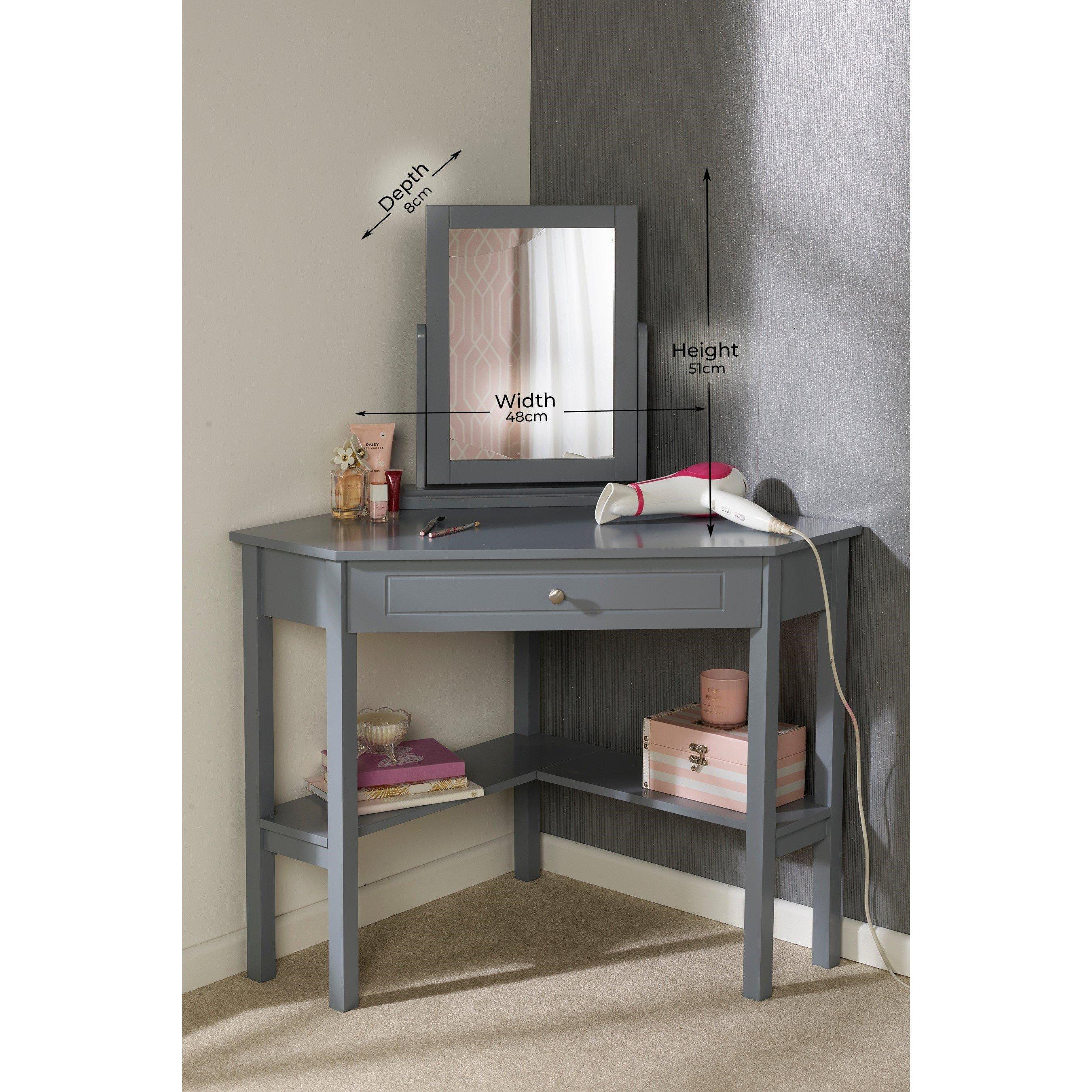 Grey - Homelife - Homelife Corner Dressing Table/Desk with Mirror - 3