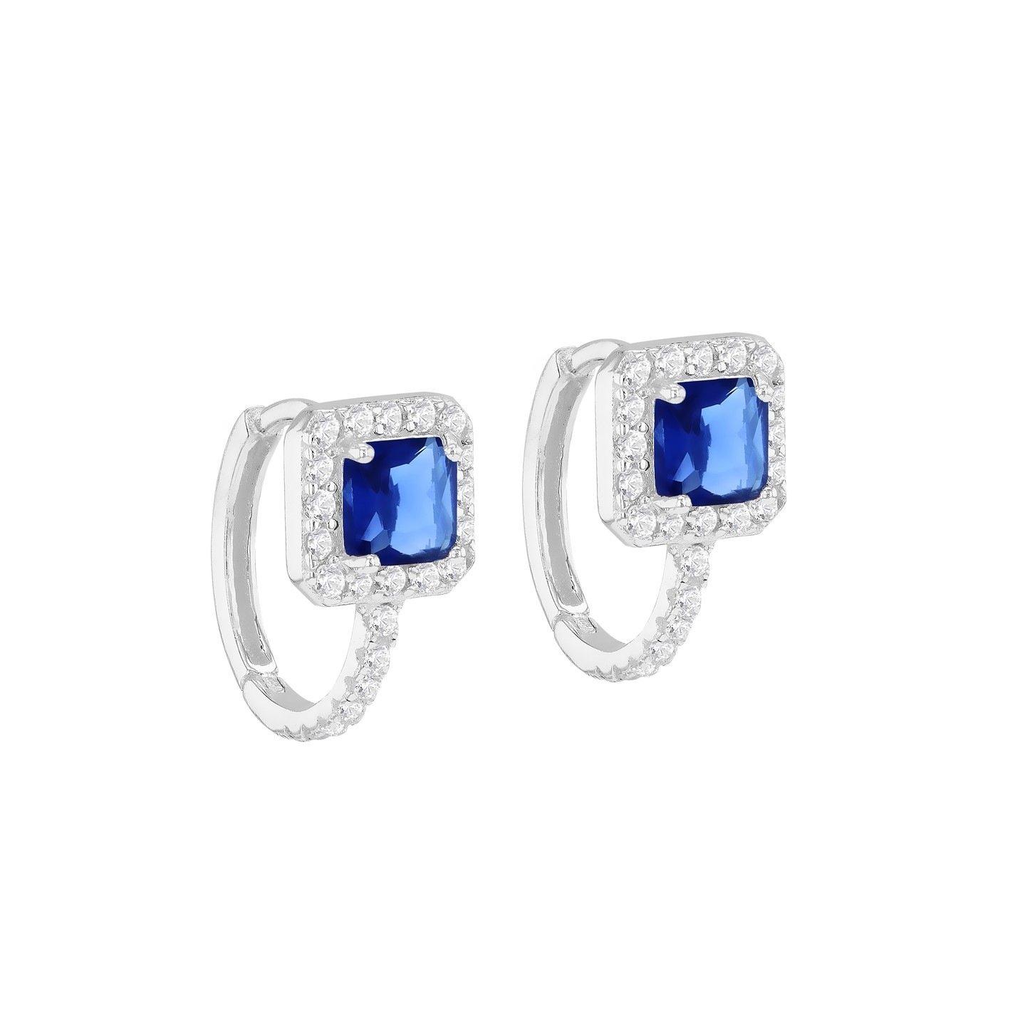 Sterling Silver - Be You - Sterling Silver CZ Sapphire Cushion Huggy Earrings - 1