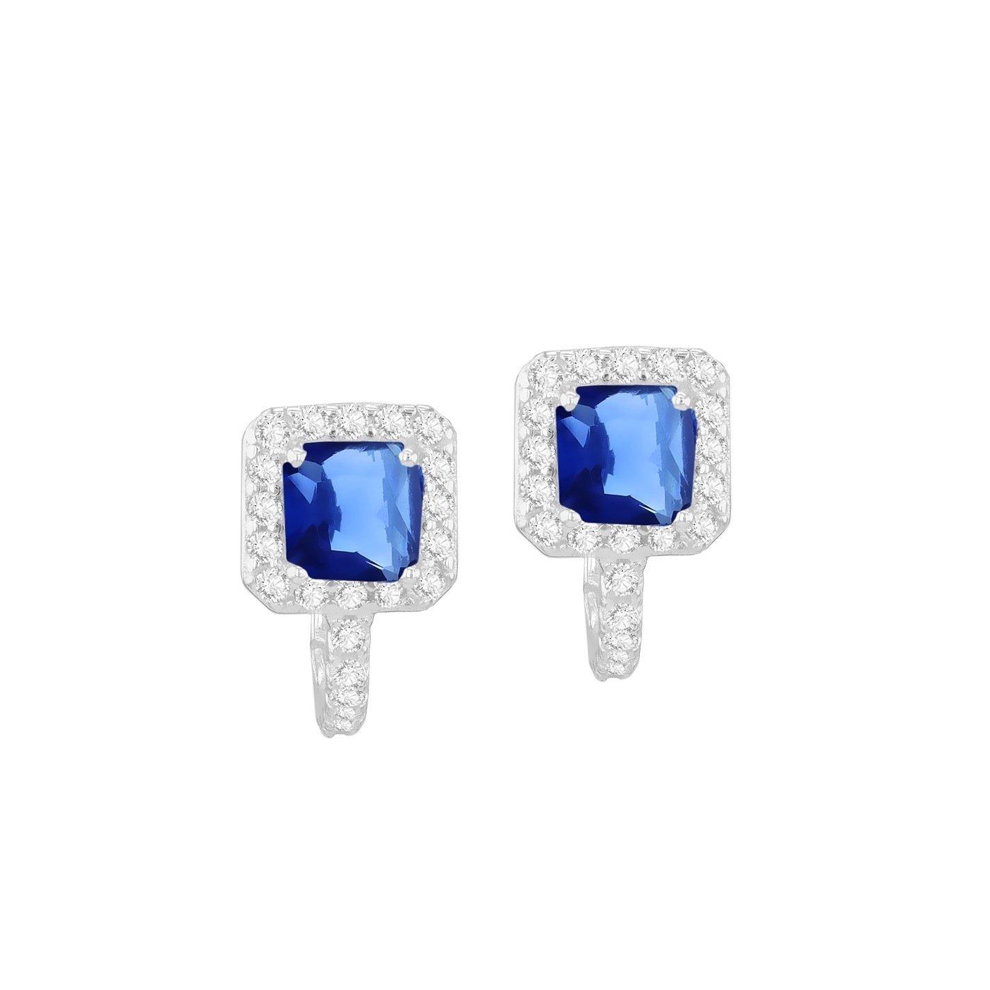 Sterling Silver - Be You - Sterling Silver CZ Sapphire Cushion Huggy Earrings - 2