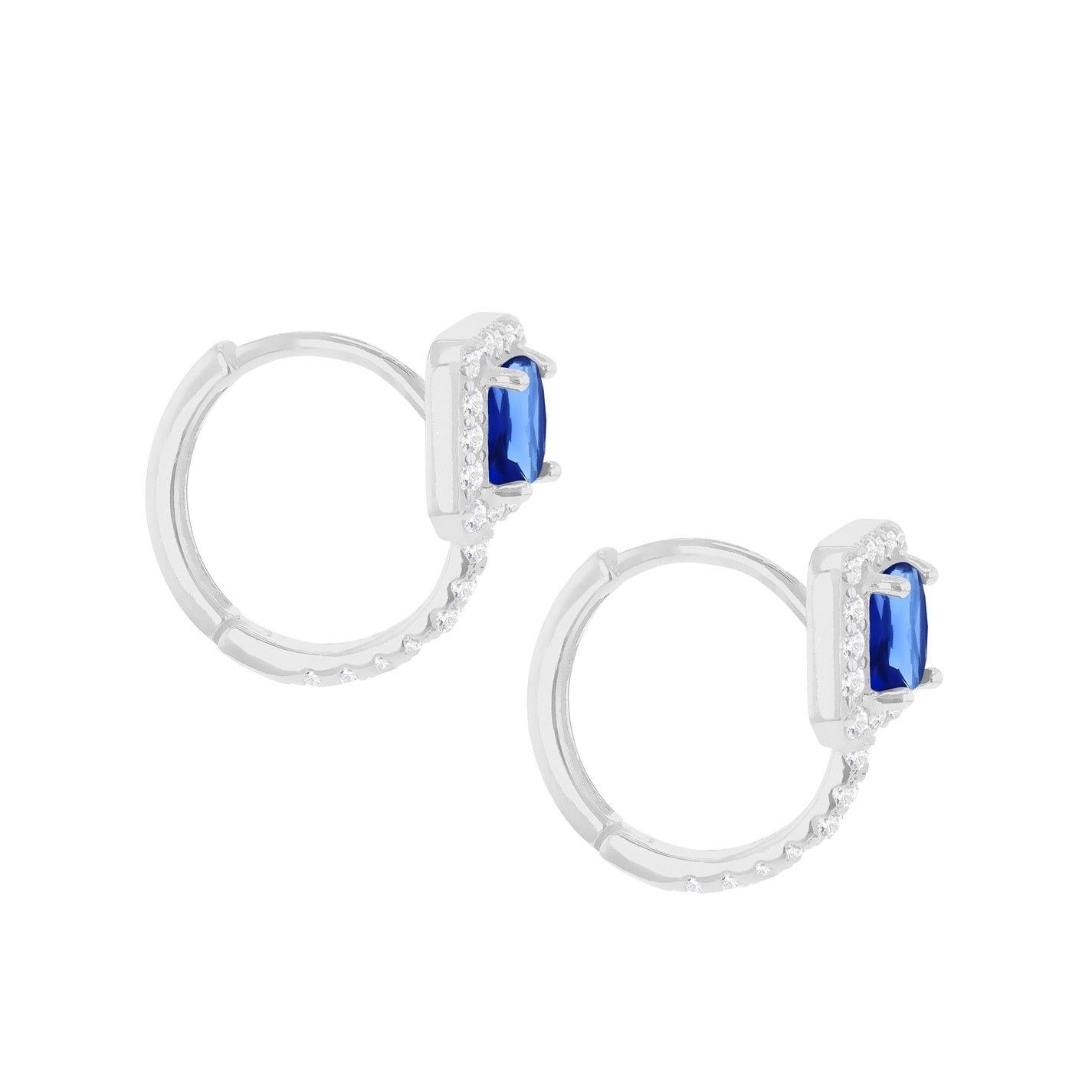 Sterling Silver - Be You - Sterling Silver CZ Sapphire Cushion Huggy Earrings - 3