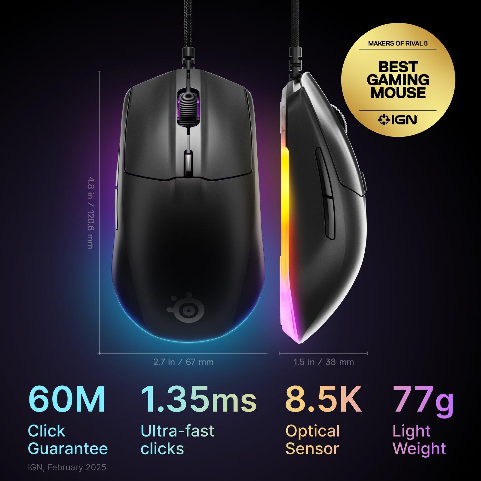 Black - SteelSeries - Rival 3 Gen 2 Gaming Mouse - 2