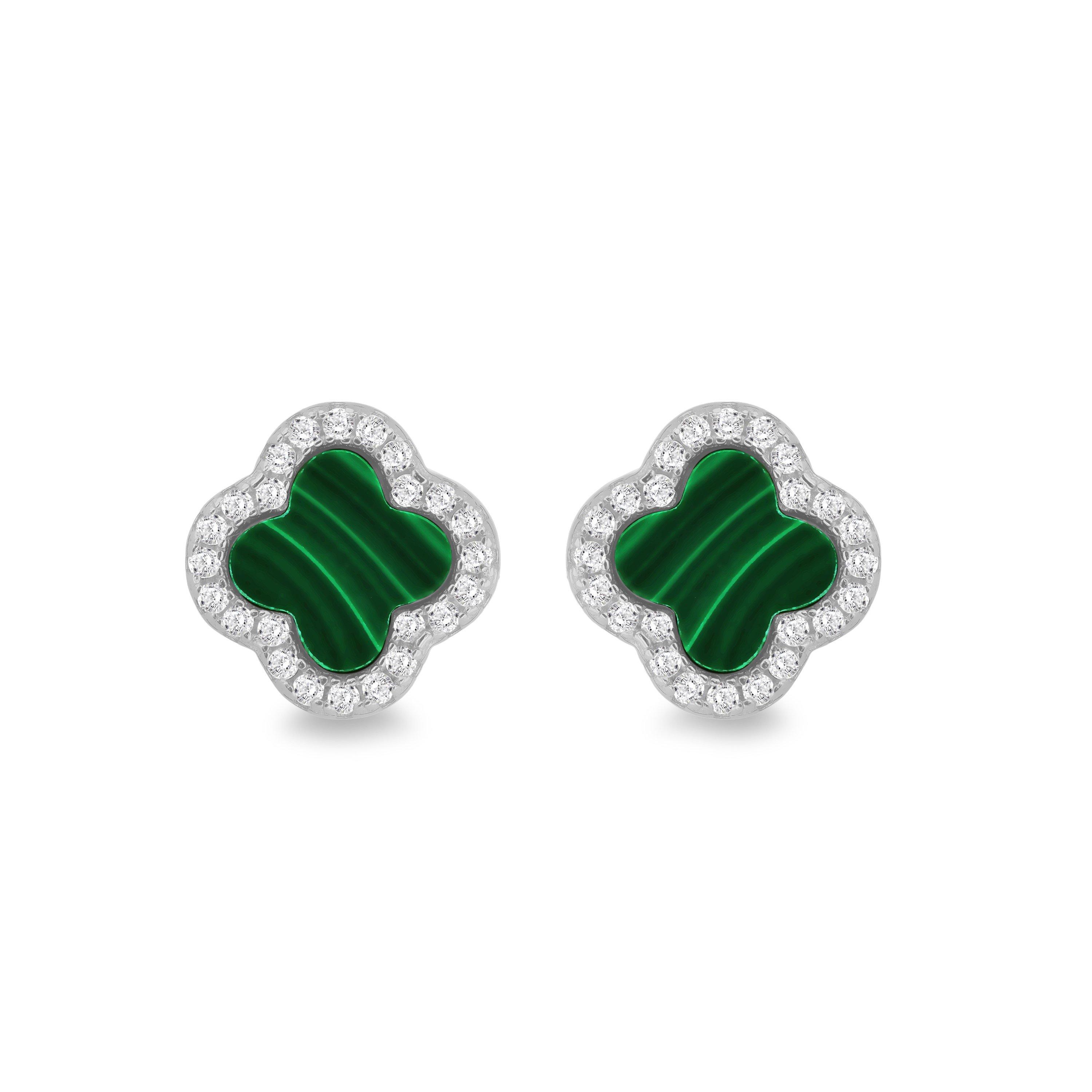 Sterling Silver - Be You - Sterling Silver Clover Malachite & CZ Studs - 1