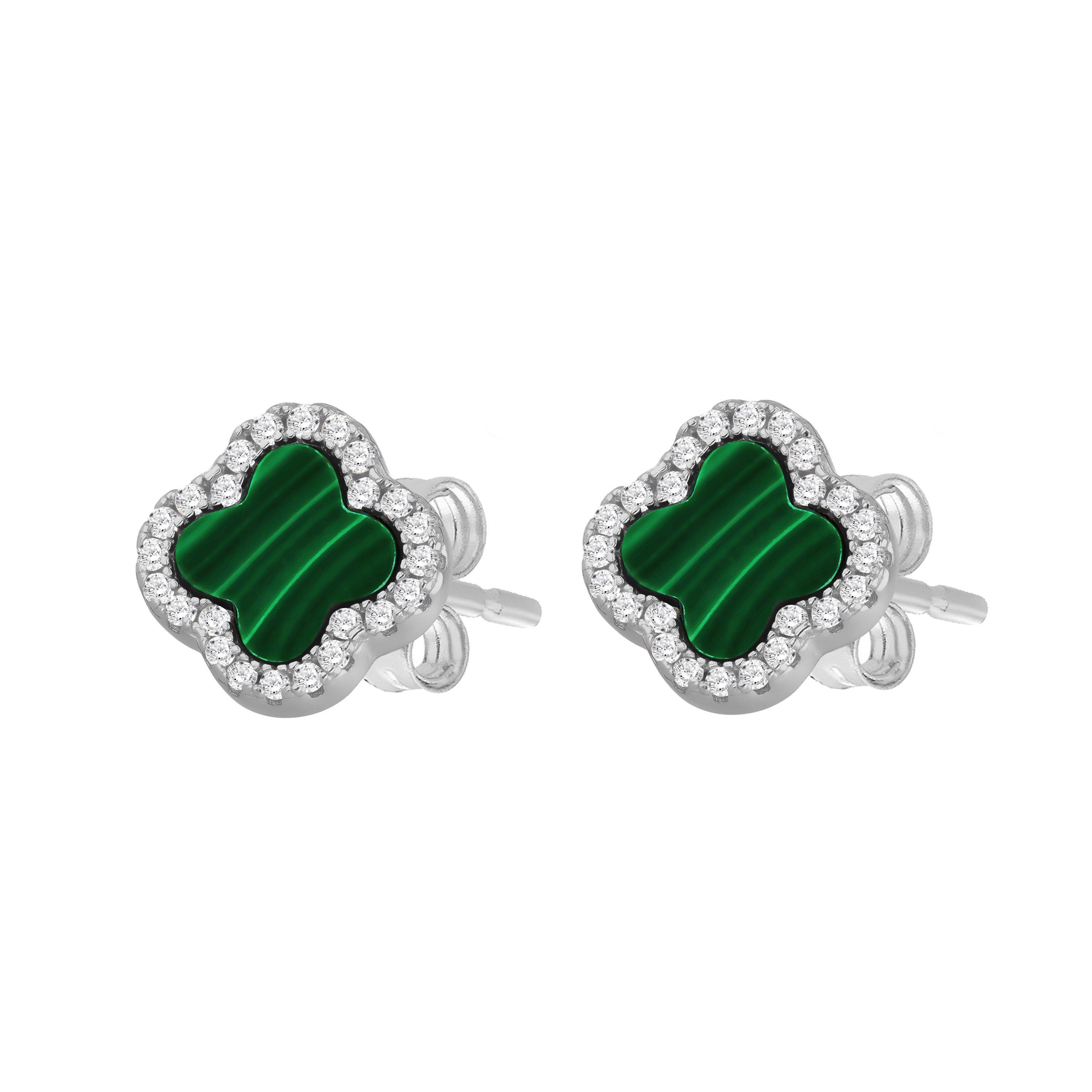 Sterling Silver - Be You - Sterling Silver Clover Malachite & CZ Studs - 2