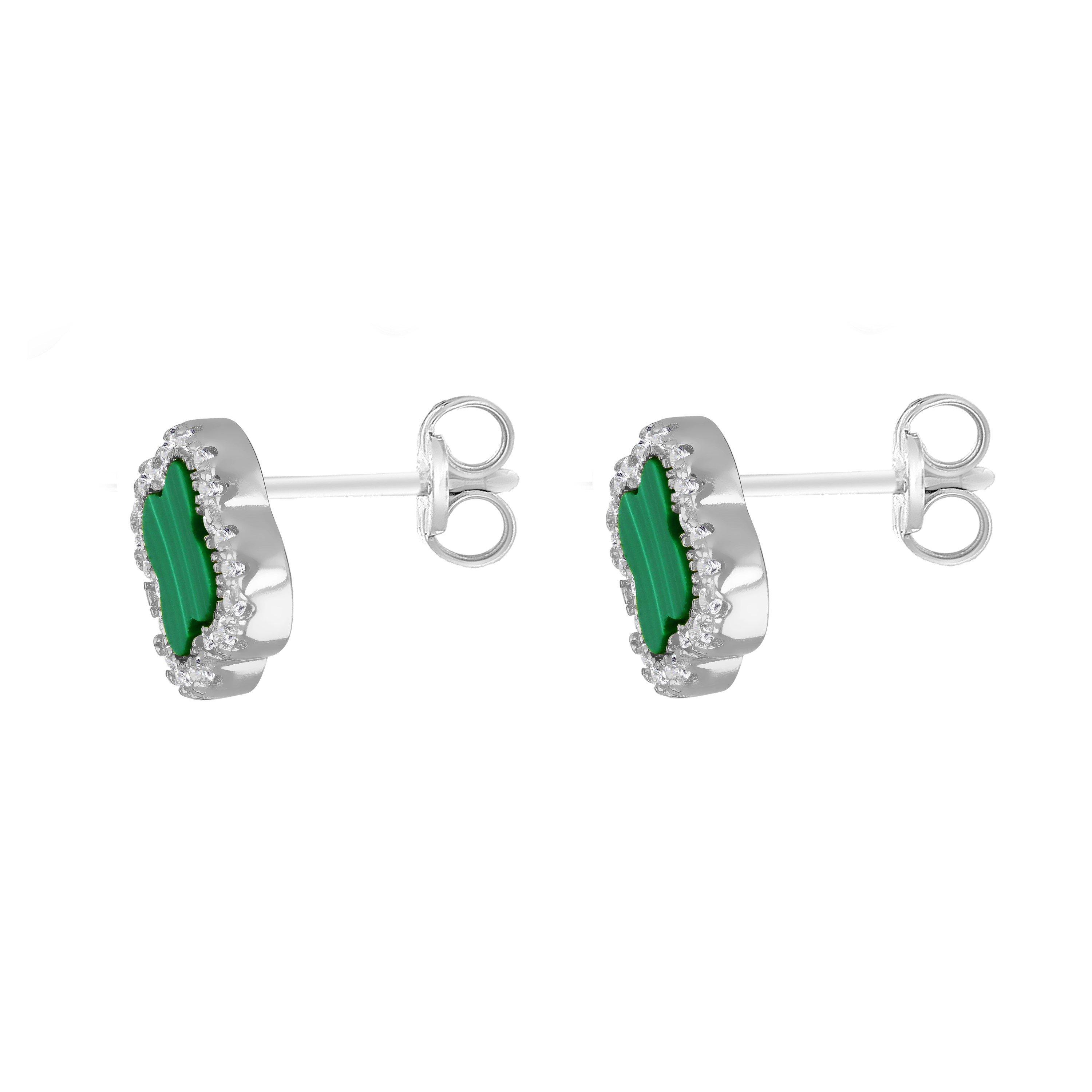 Sterling Silver - Be You - Sterling Silver Clover Malachite & CZ Studs - 3