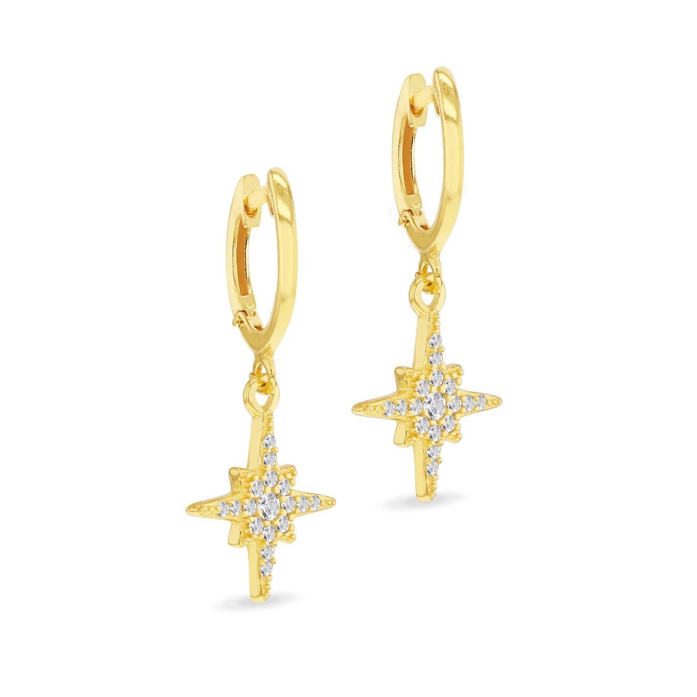 Yellow Gold Pla - Be You - Sterling Silver Gold Plated CZ North Star Earrings - 1