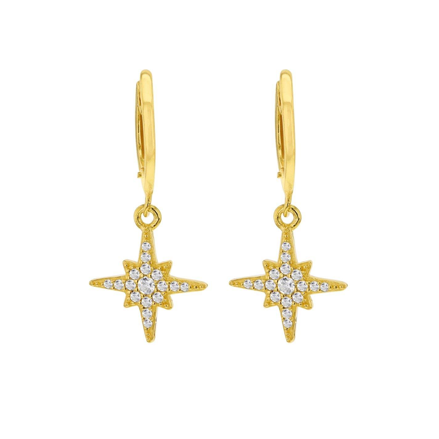 Yellow Gold Pla - Be You - Sterling Silver Gold Plated CZ North Star Earrings - 2
