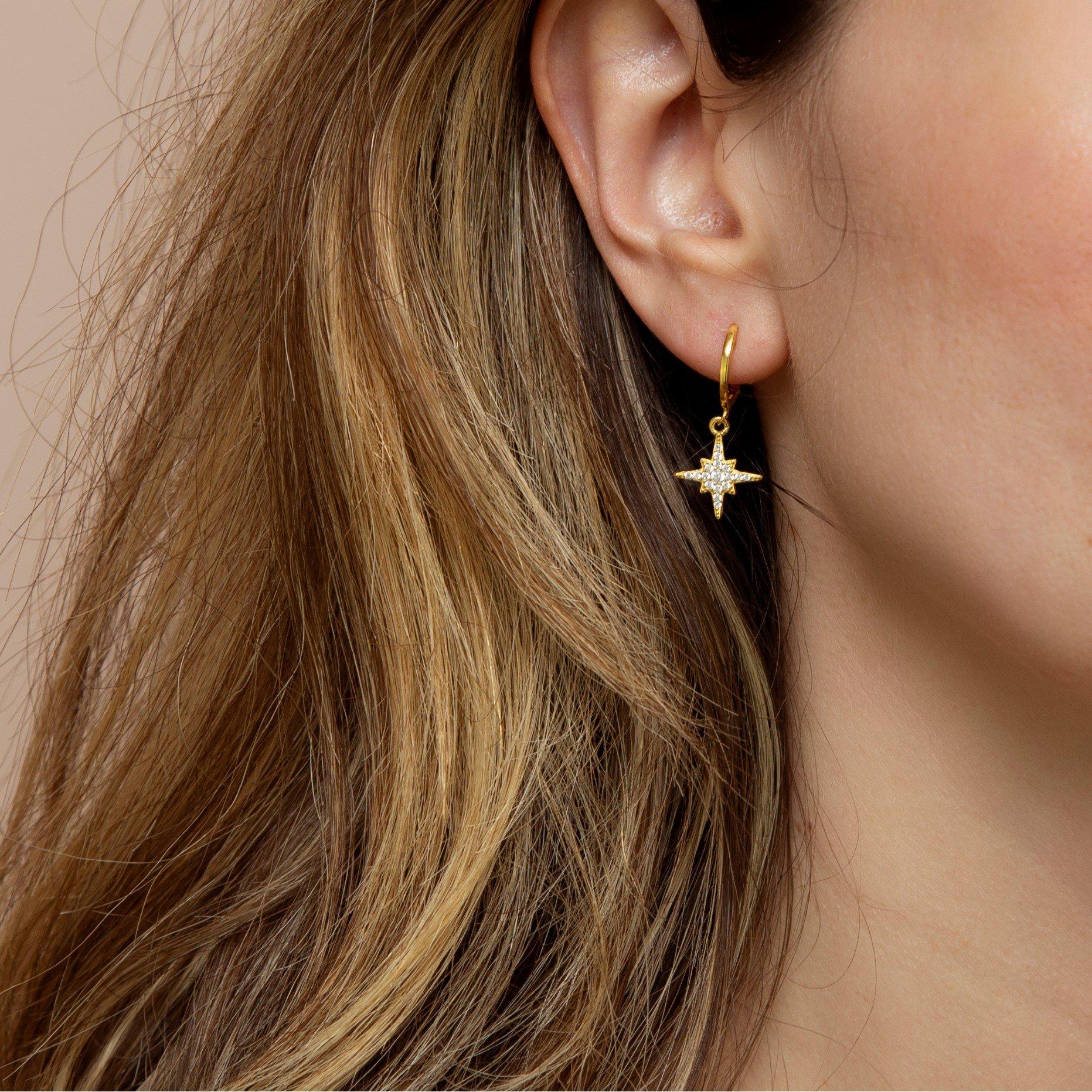 Yellow Gold Pla - Be You - Sterling Silver Gold Plated CZ North Star Earrings - 3