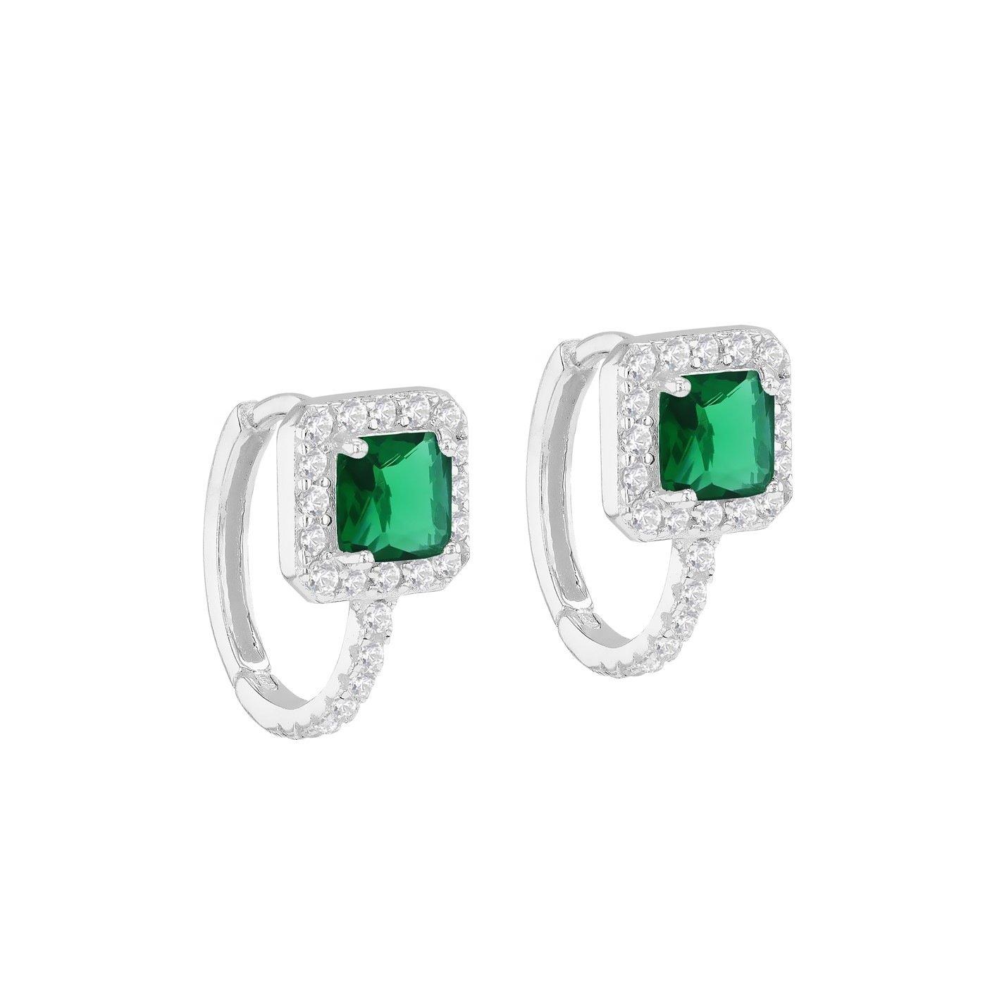 Sterling Silver - Be You - Sterling Silver CZ Emerald Cushion Huggy Earrings - 1
