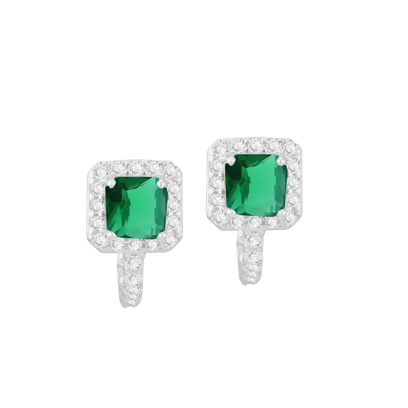 Sterling Silver - Be You - Sterling Silver CZ Emerald Cushion Huggy Earrings - 2