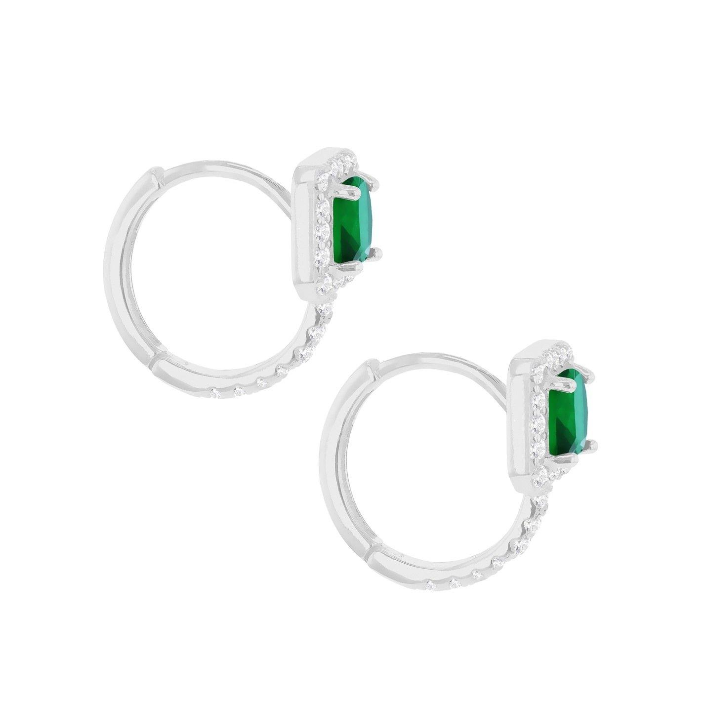Sterling Silver - Be You - Sterling Silver CZ Emerald Cushion Huggy Earrings - 3