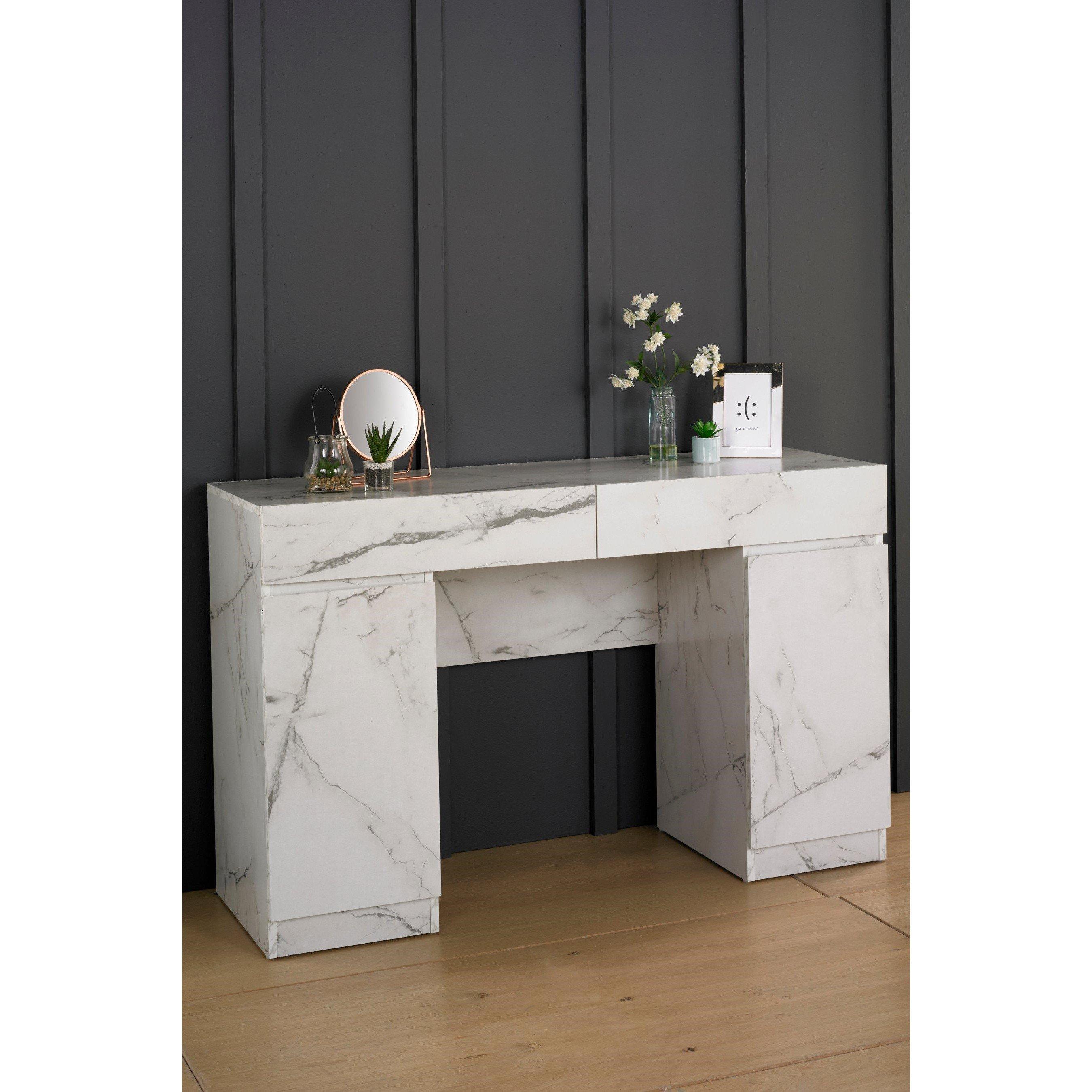 White - Homelife - Helena 2 Drawer Marble-Effect Dresser - 1