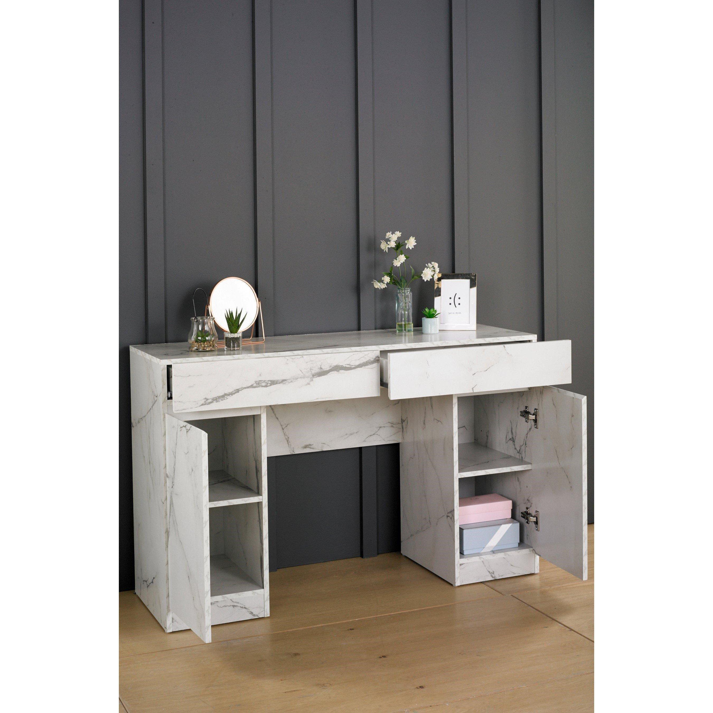 White - Homelife - Helena 2 Drawer Marble-Effect Dresser - 2