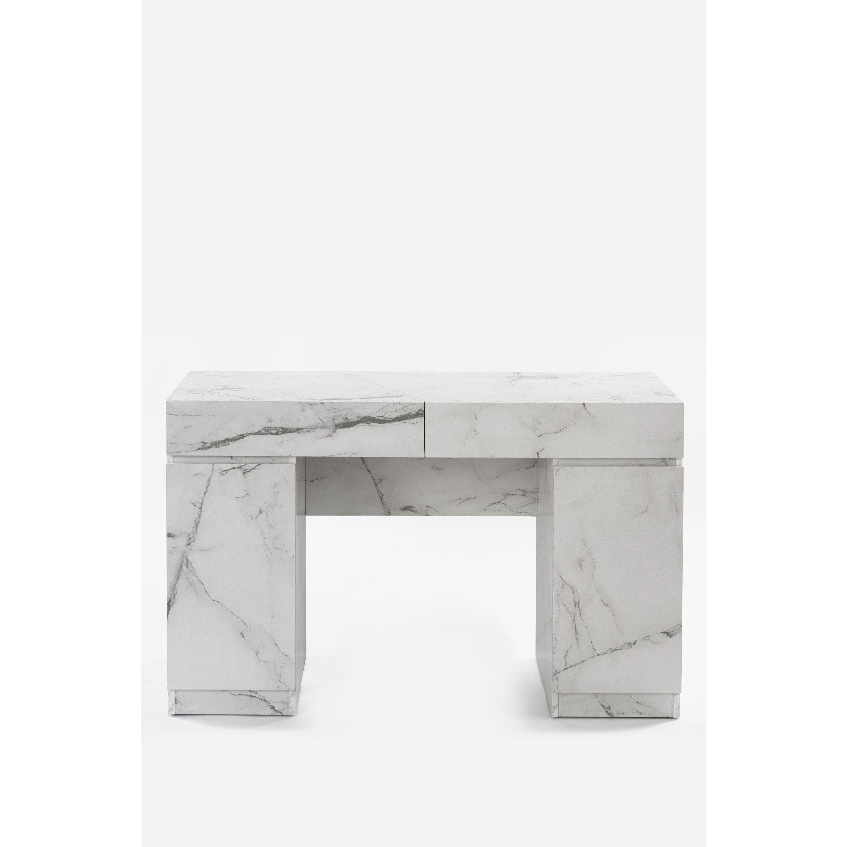 White - Homelife - Helena 2 Drawer Marble-Effect Dresser - 5