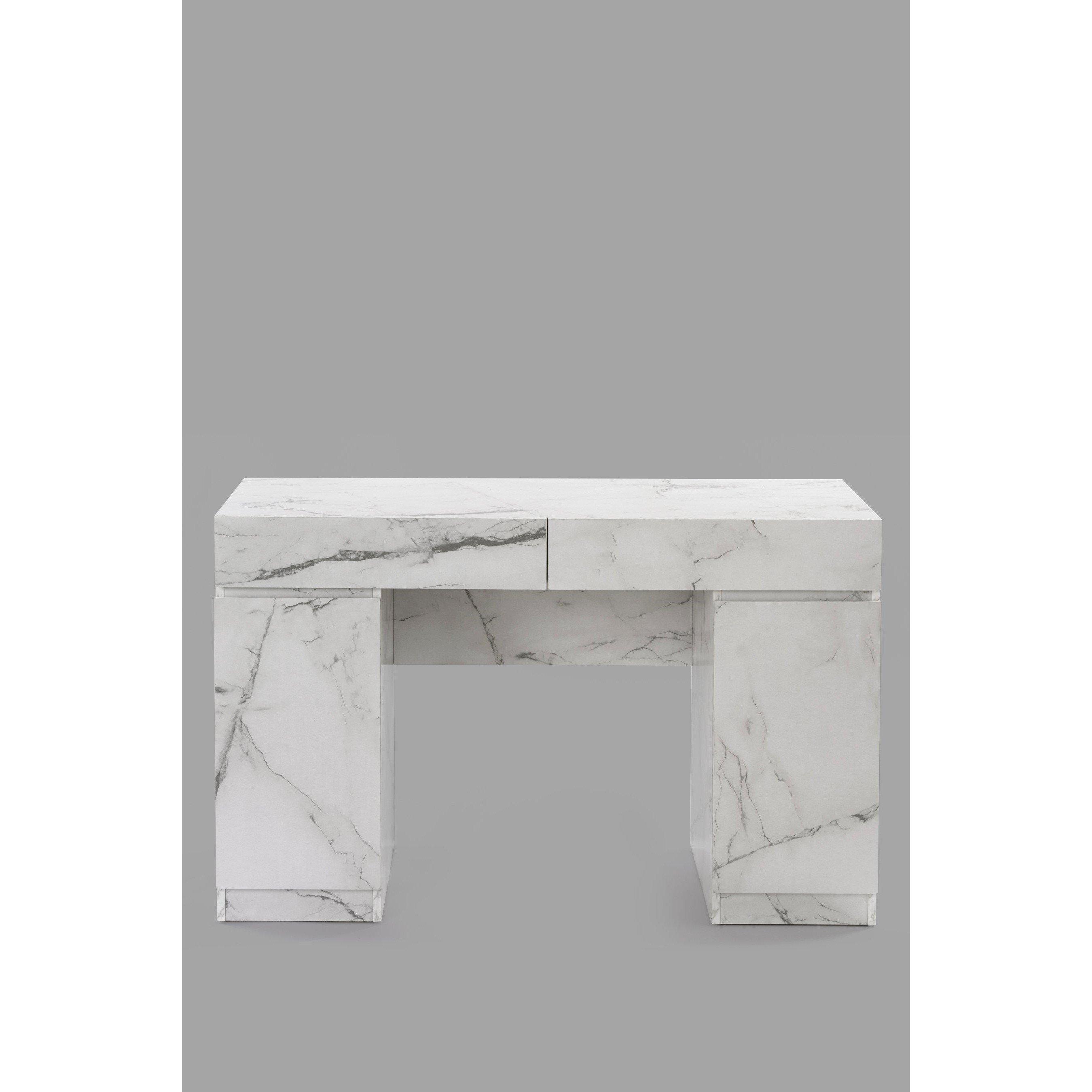 White - Homelife - Helena 2 Drawer Marble-Effect Dresser - 6