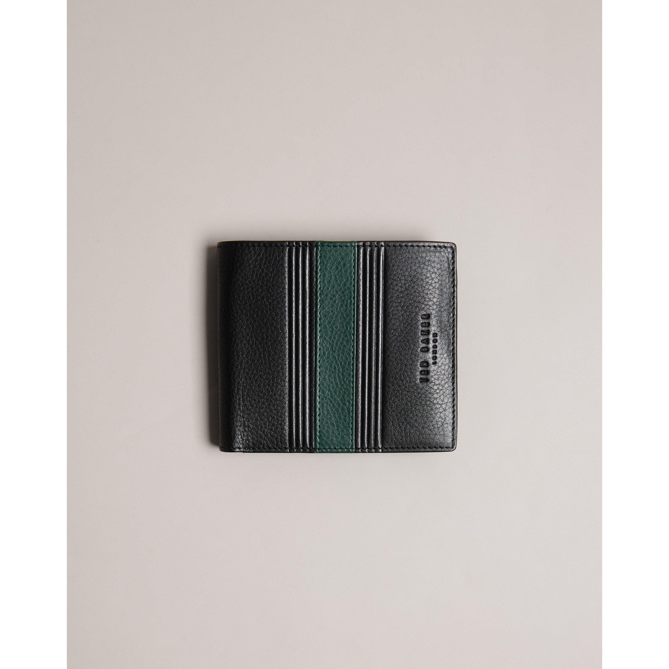 Black - Ted Baker - Men's Stripe Leather Billfold Wallet - 1