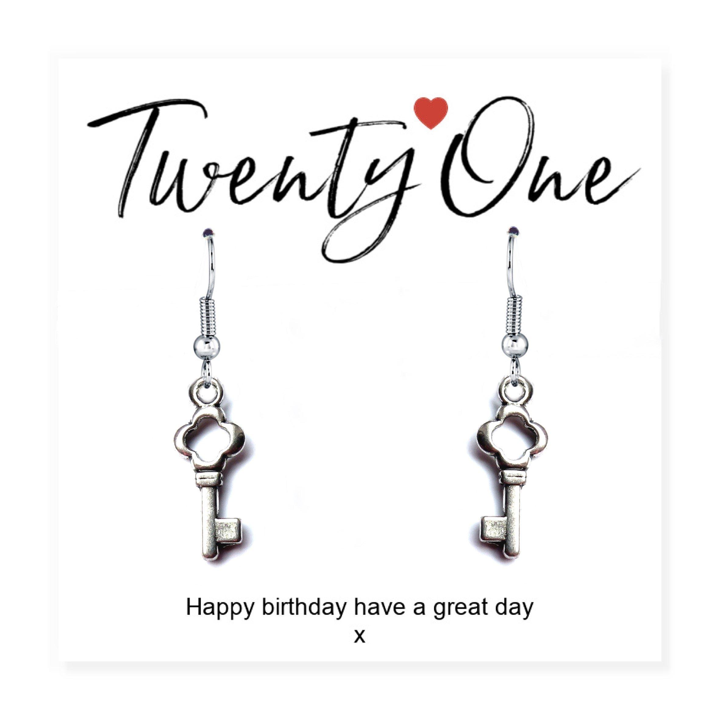 Silver - Aye Do Gifts - 21st Birthday Earrings & Message Card 611-CD-FHhrt - 1