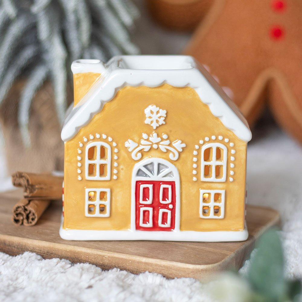Something Different  Candy Cane Gingerbread House Oil Burner - Brown