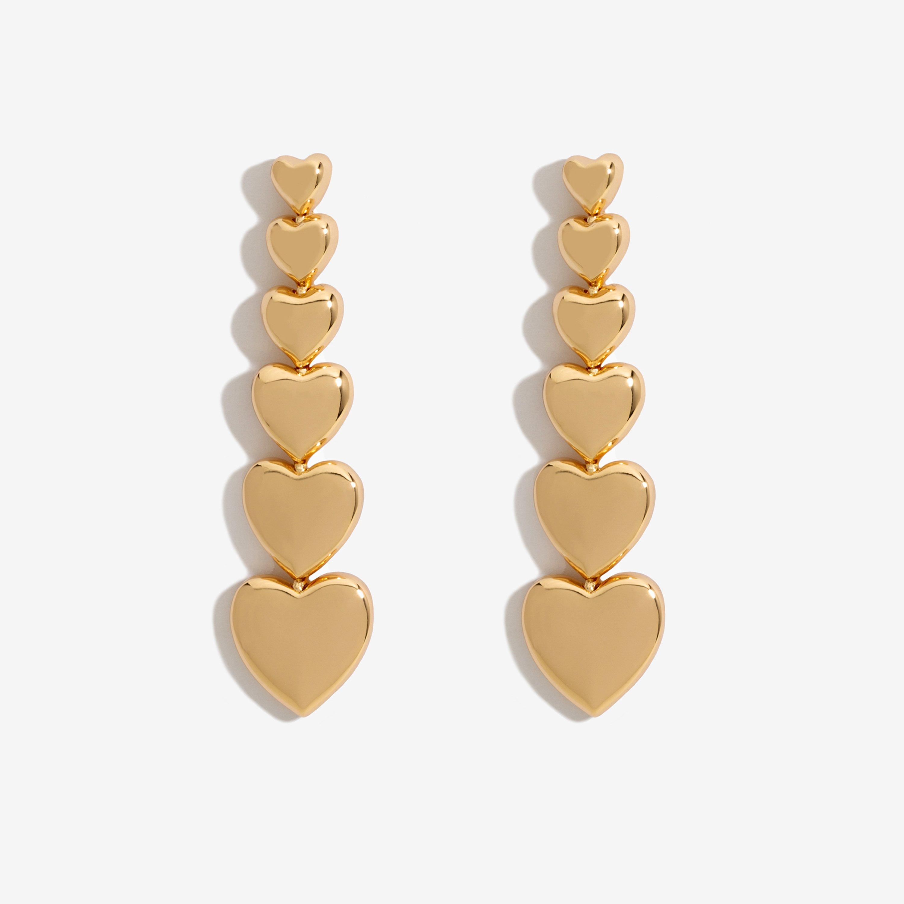 Gold - Mood - Gold Graduated Heart Linear Drop Earrings - 1