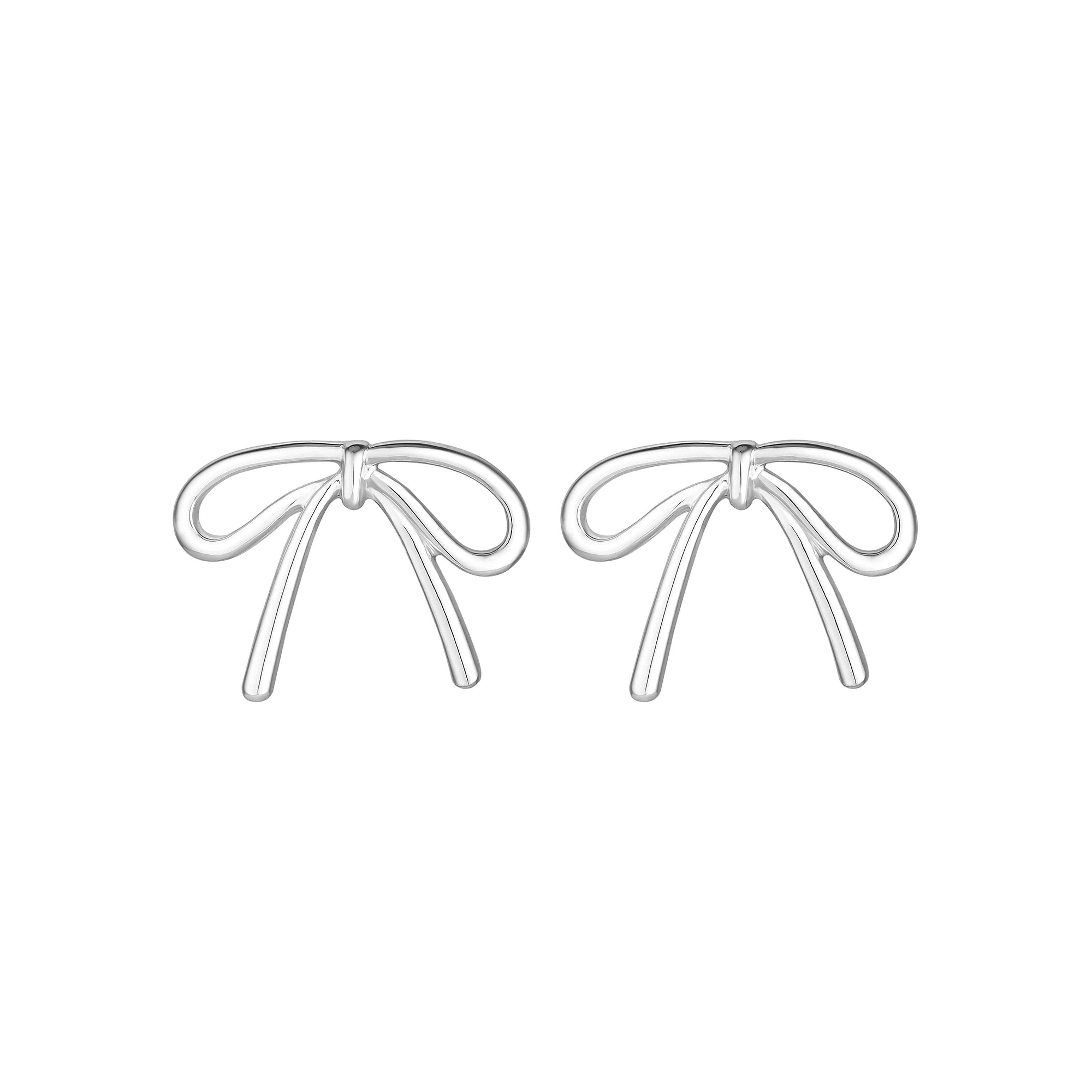 Silver - Mood - Silver Polished Bow Stud Earrings - 1