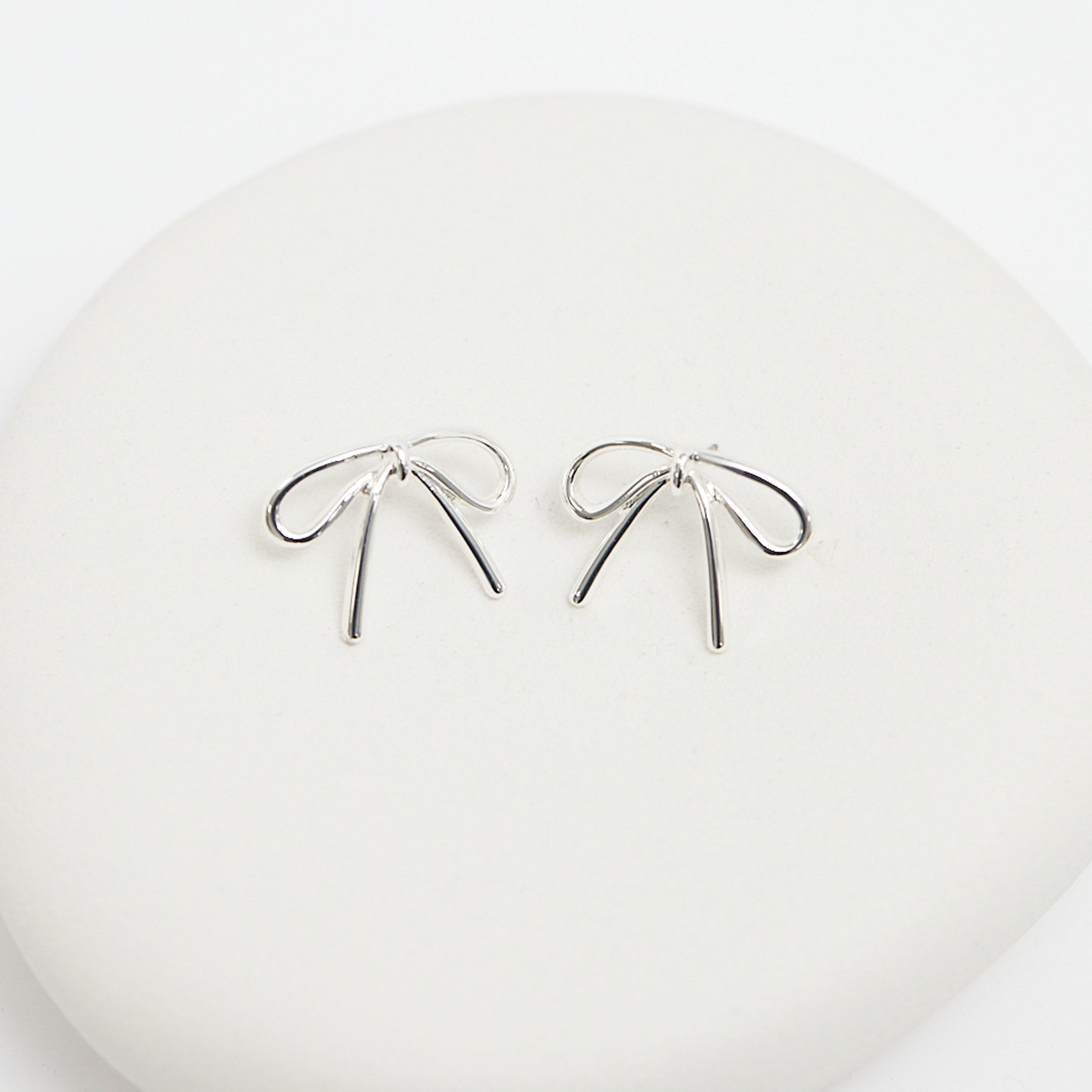 Silver - Mood - Silver Polished Bow Stud Earrings - 2