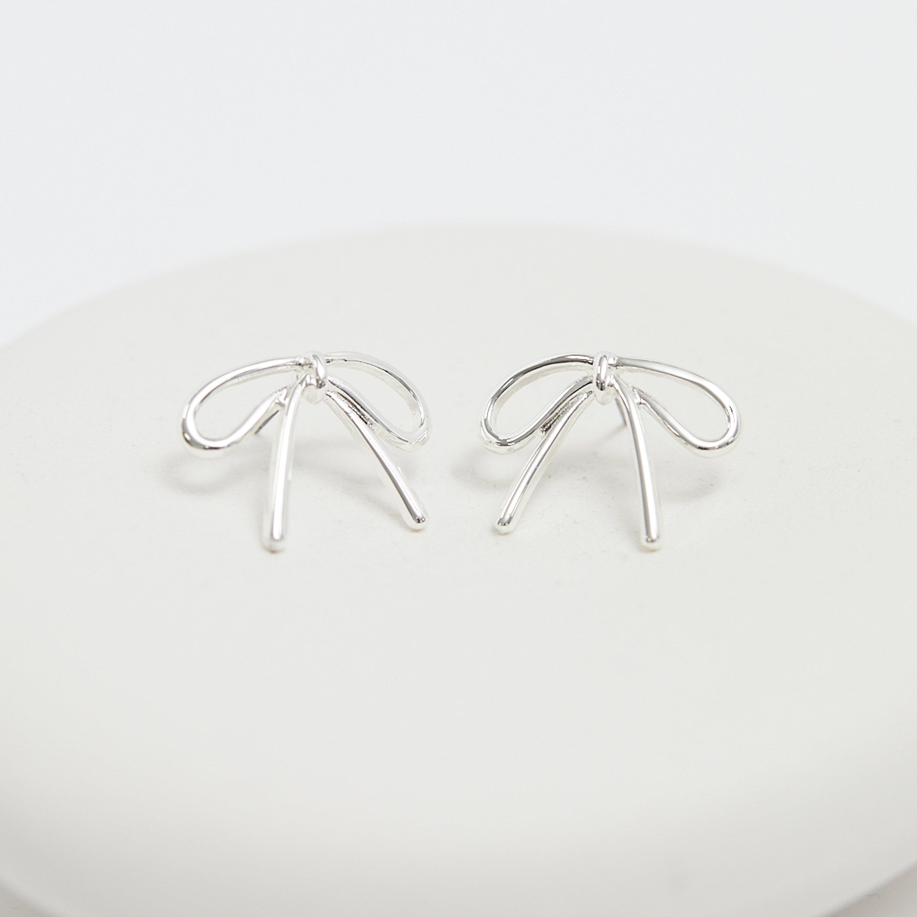 Silver - Mood - Silver Polished Bow Stud Earrings - 3
