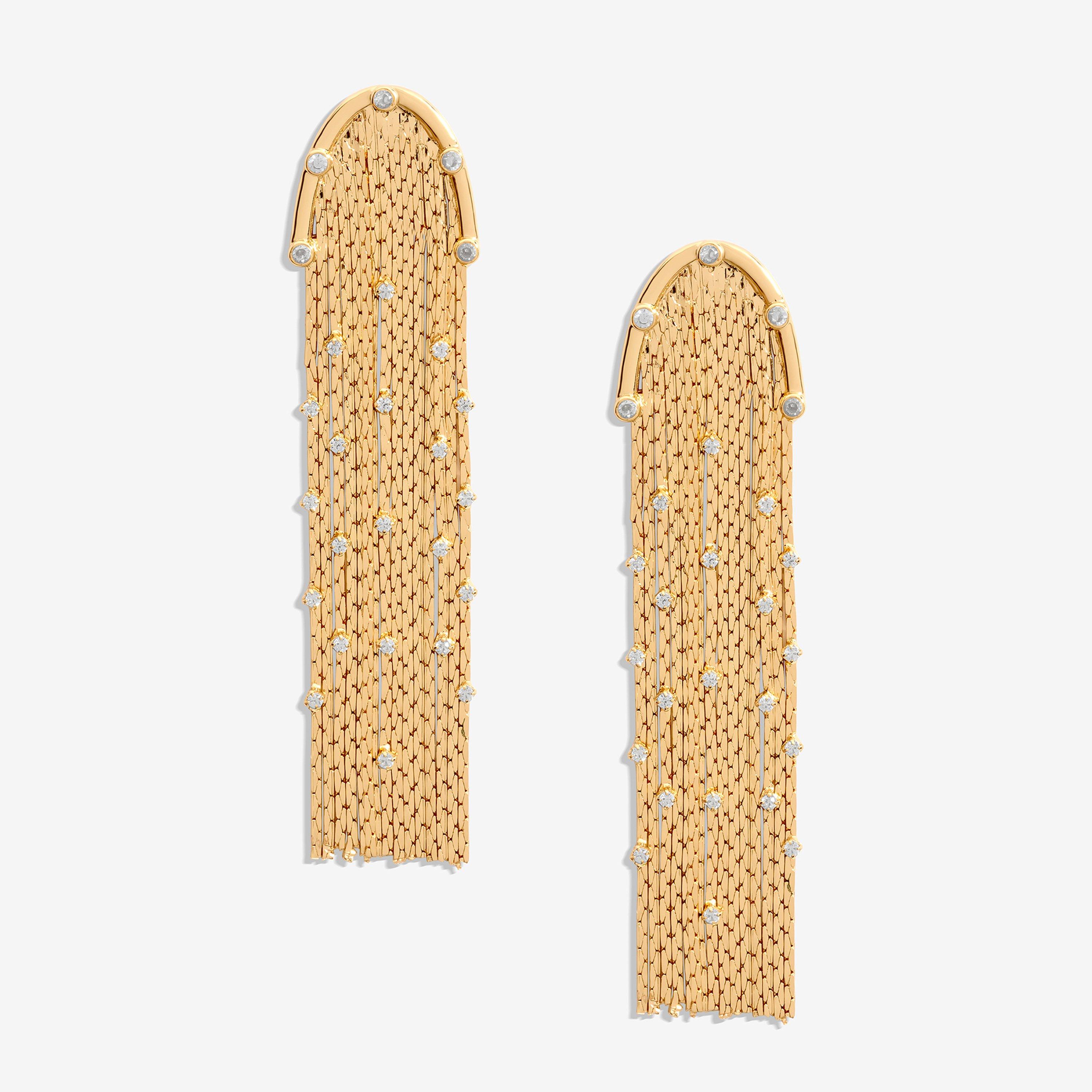 Gold - Mood - Gold Crystal Chain Drop Earrings - 1