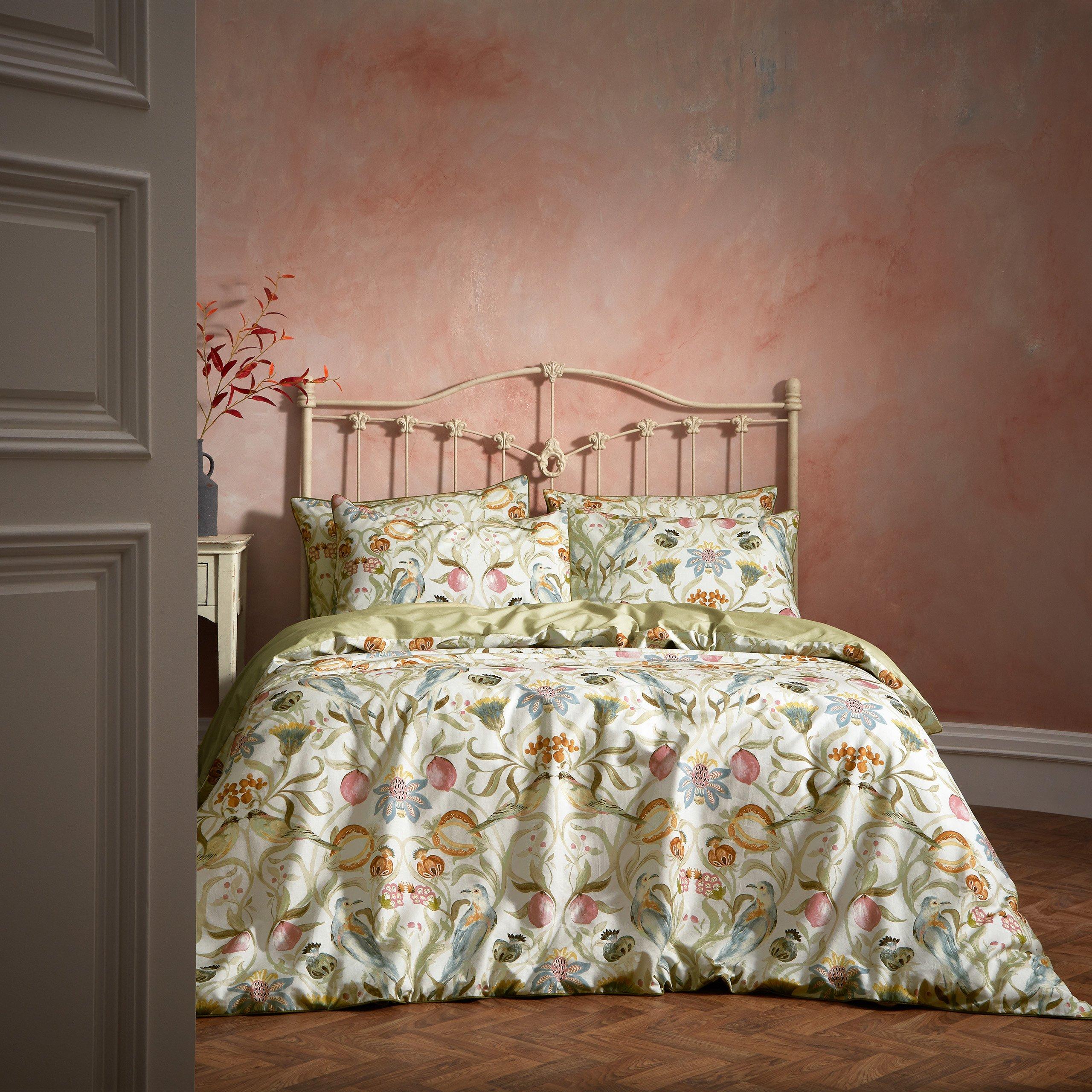 Stone - Edinburgh Weavers - Liberty Floral Birds Luxury Cotton Duvet Set - 1