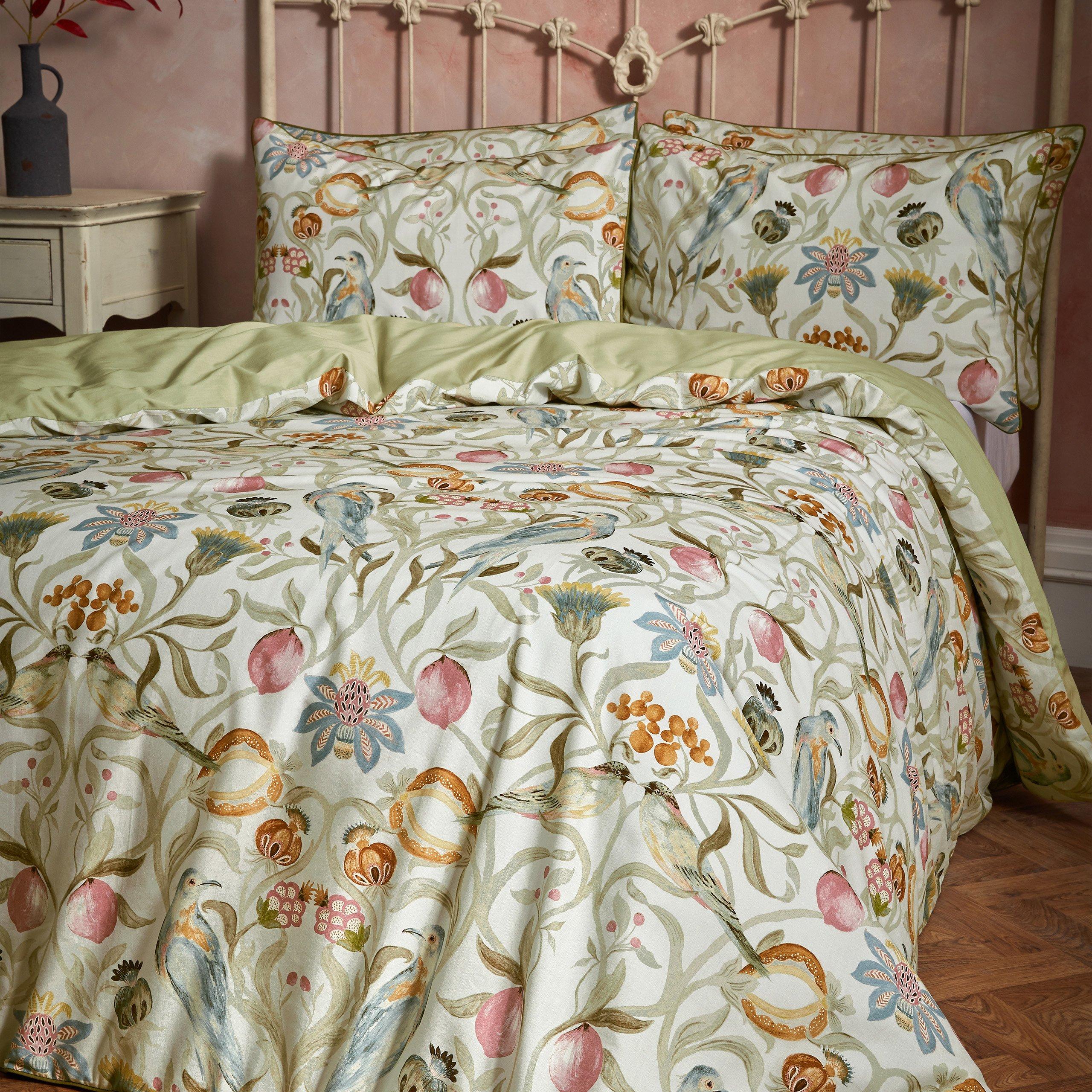 Stone - Edinburgh Weavers - Liberty Floral Birds Luxury Cotton Duvet Set - 3