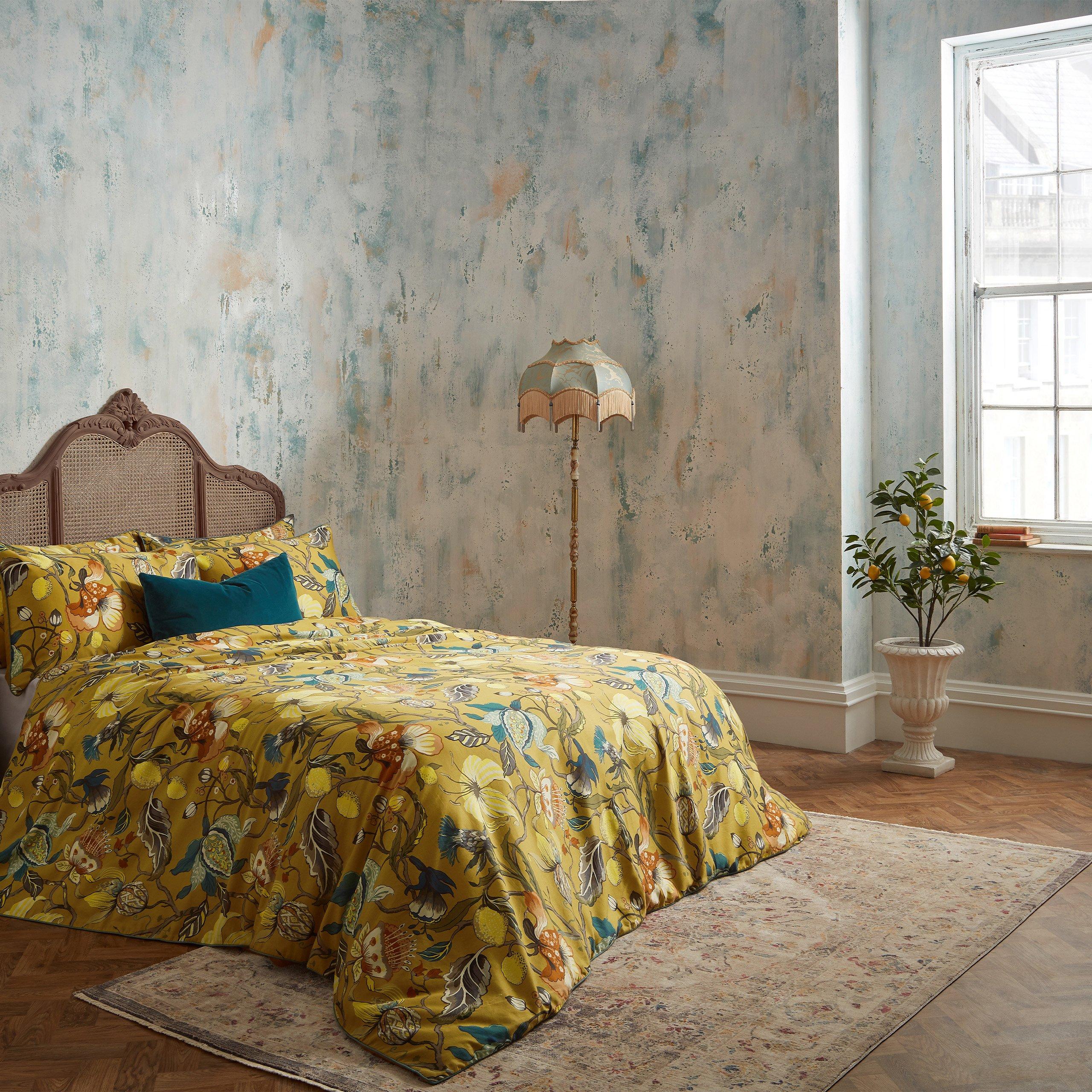 Ew By Edinburgh Weavers  Morton Floral Premium Cotton Sateen Duvet Set - Ochre - Double