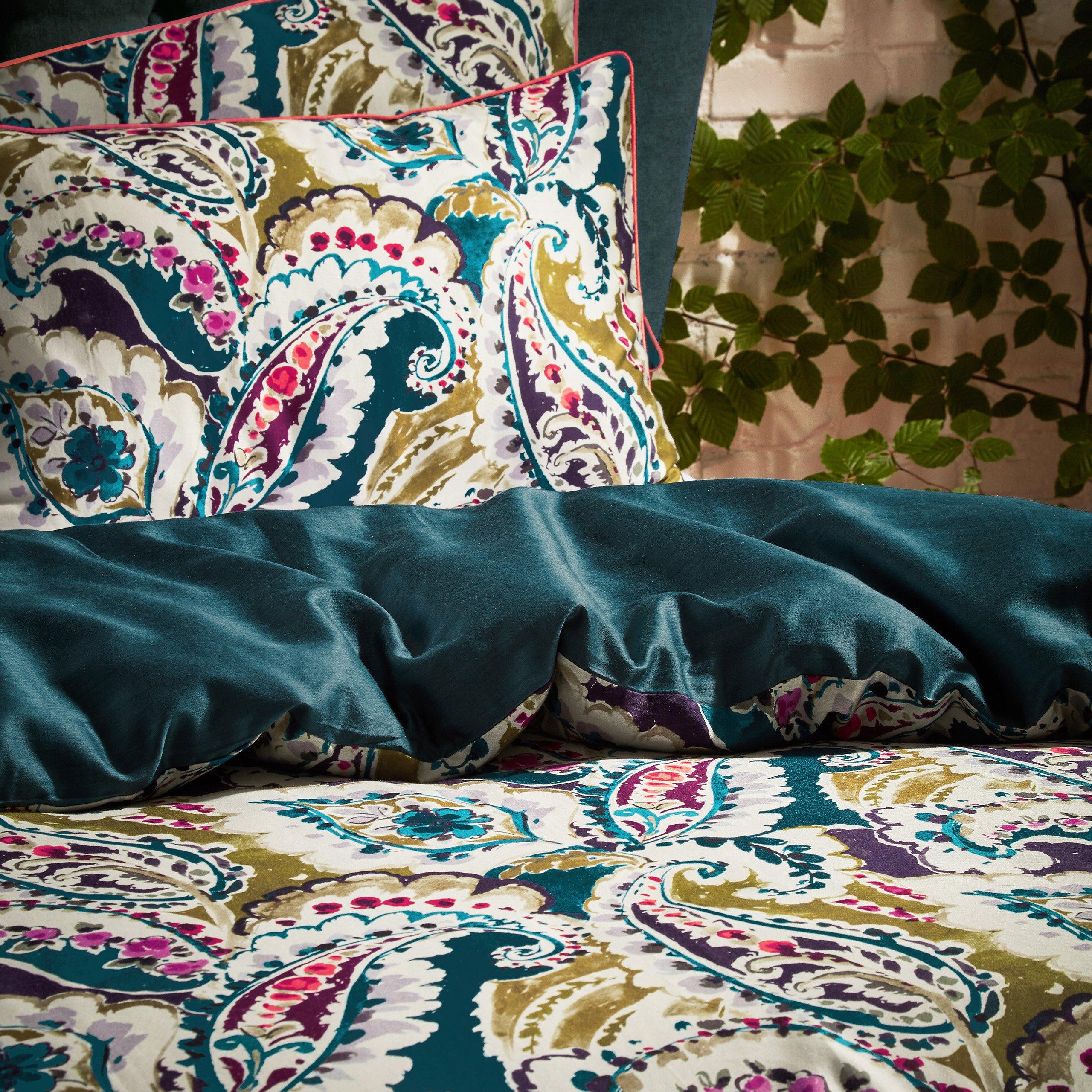 Teal/Olive - EW by Edinburgh Weavers - Aretha Paisley Premium Cotton Sateen Duvet Set - 2