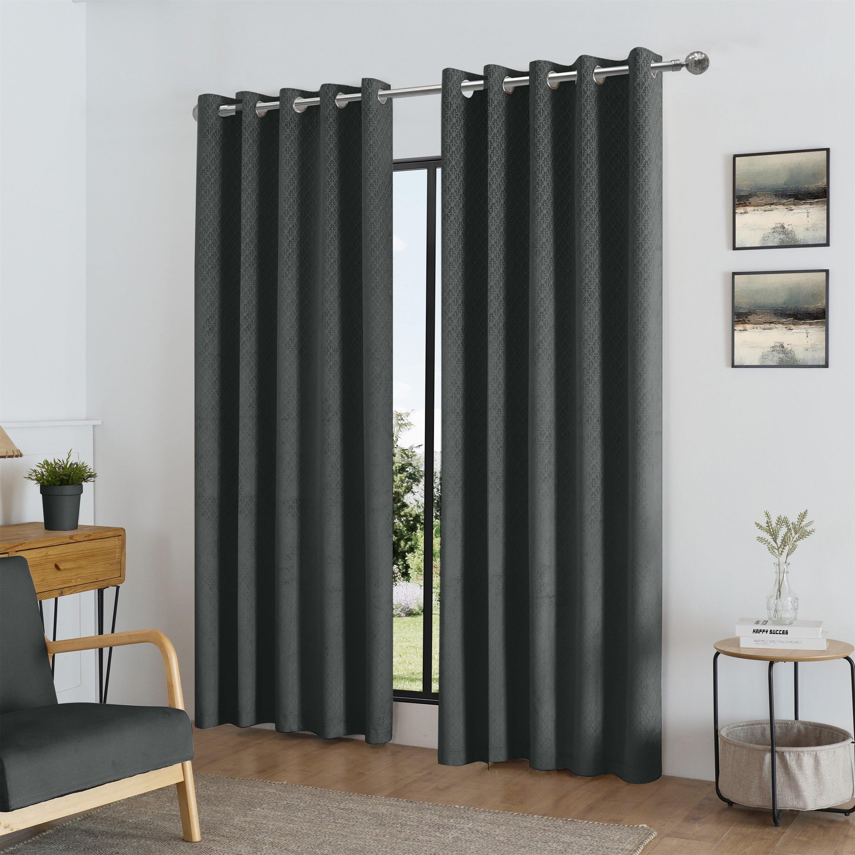 Charcoal - Alan Symonds - Temple Velvet Blackout Ring Top Curtains - 1