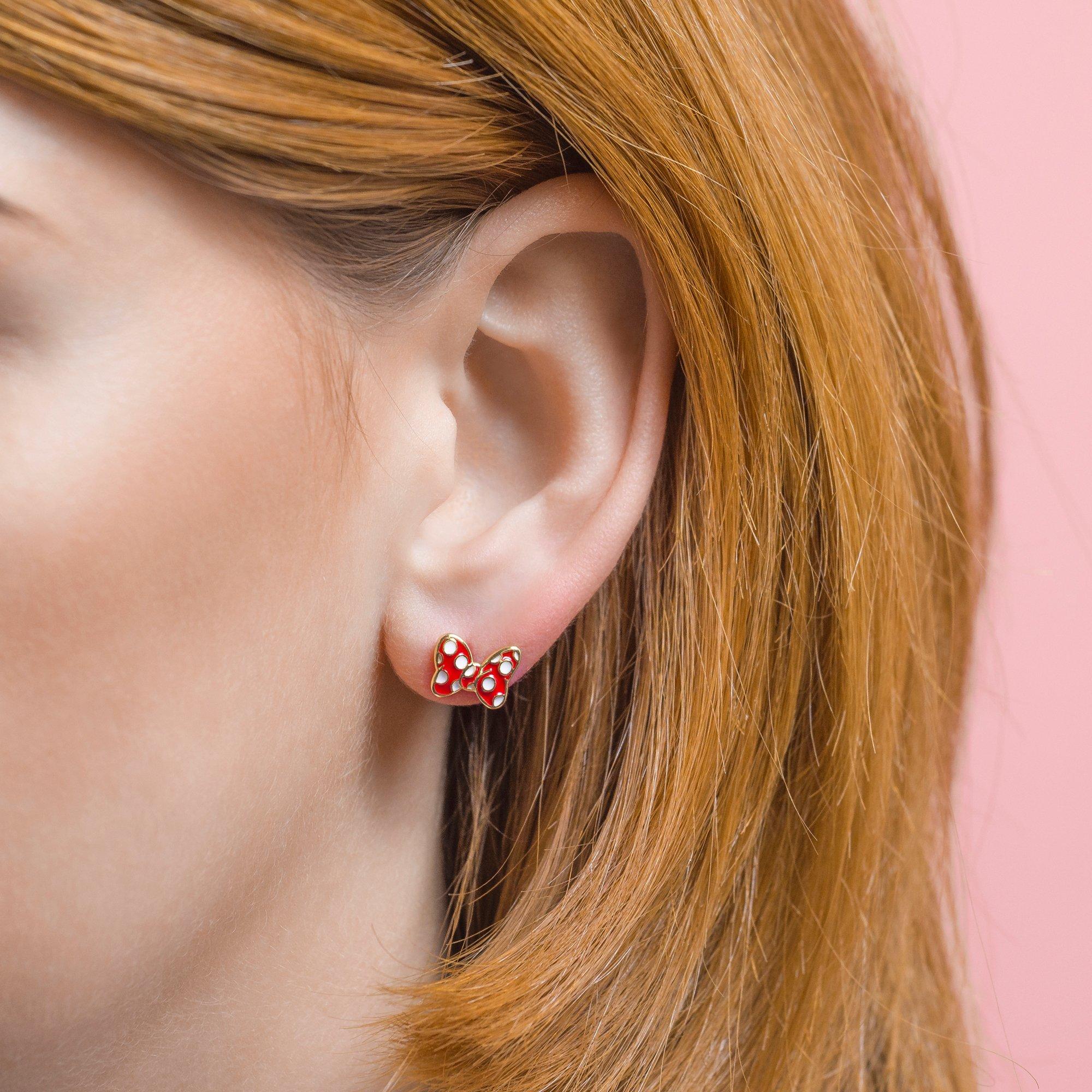 Gold - Minnie Mouse - Mini Bow Stud Earrings - 2