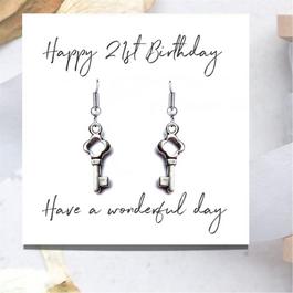 Aye Do Happy 21st Bday Earrings & Msg Card 121-CDN-FHkey
