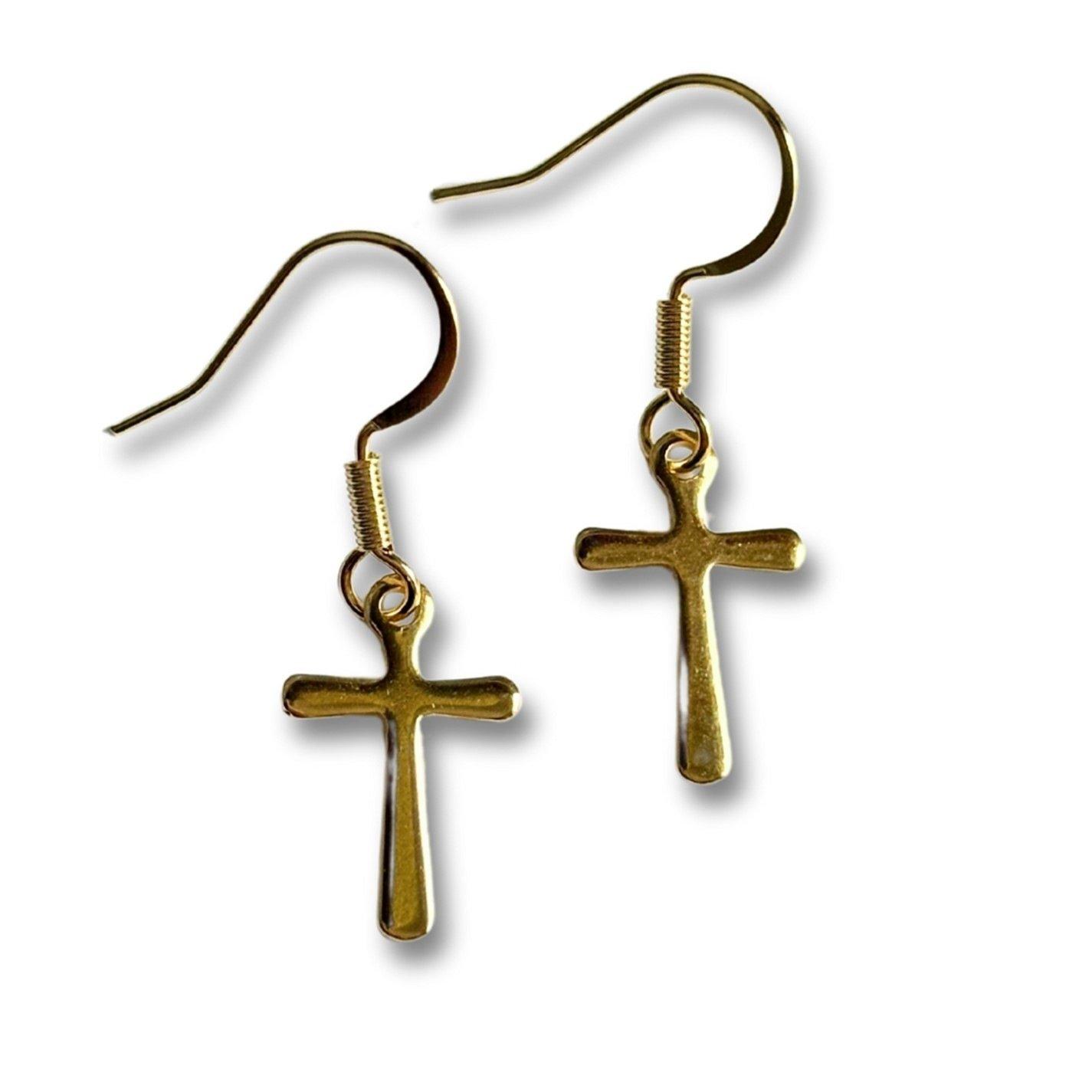 Gold - Aye Do Gifts - Gold Cross Drop Earrings 7378-FH-Cross - 2
