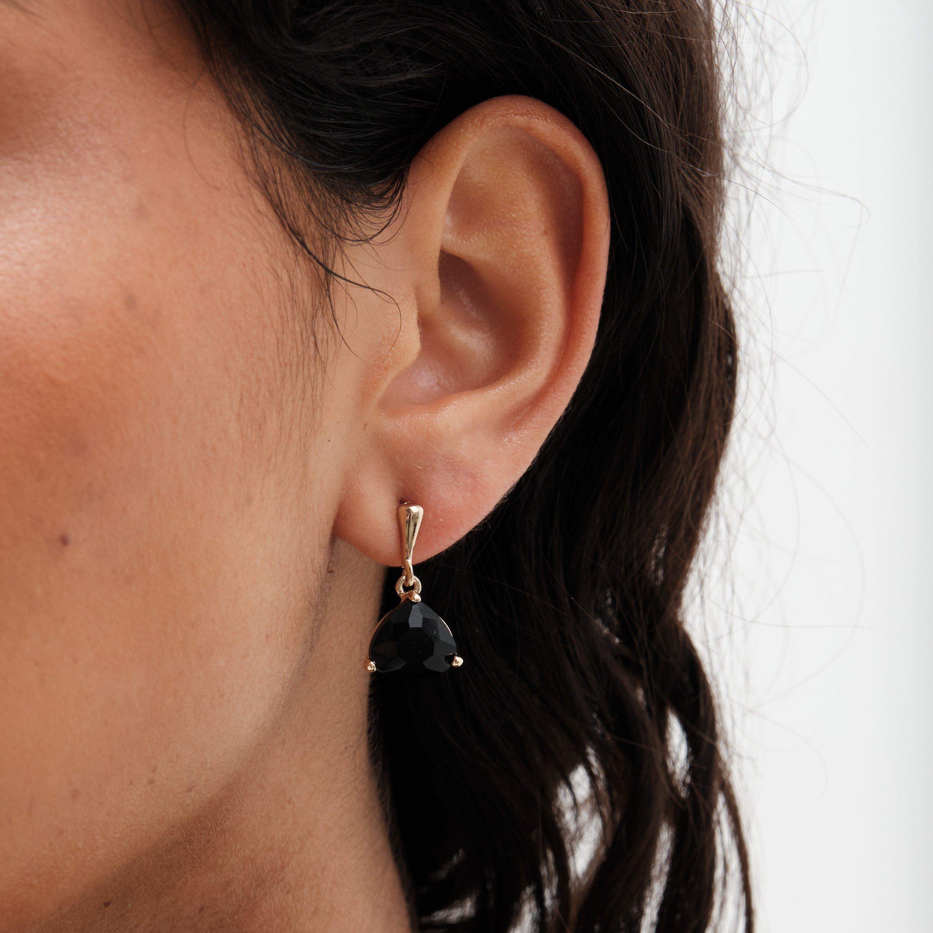 Gold - Mood - Gold Black Faceted Mini Drop Earrings - 2