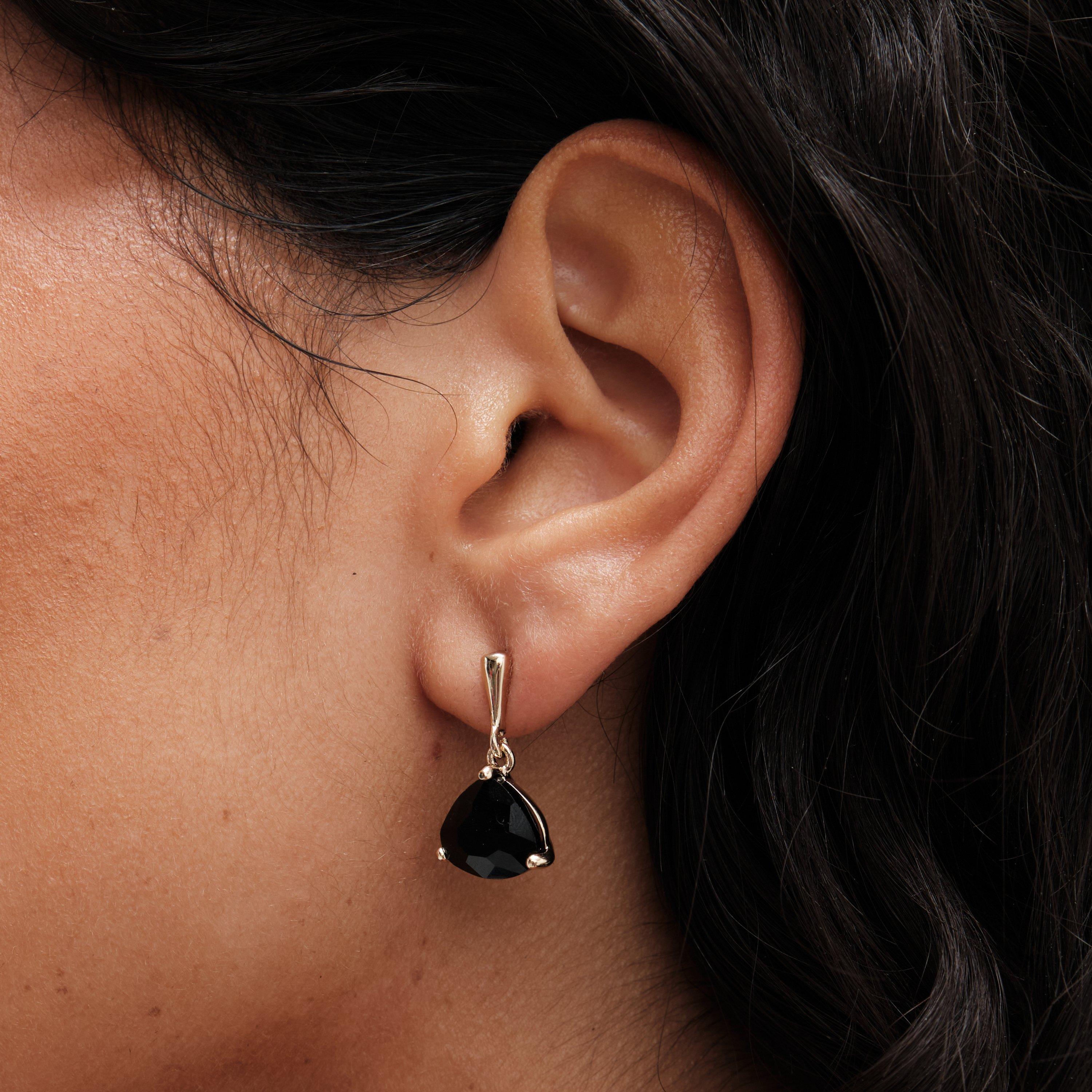 Gold - Mood - Gold Black Faceted Mini Drop Earrings - 3