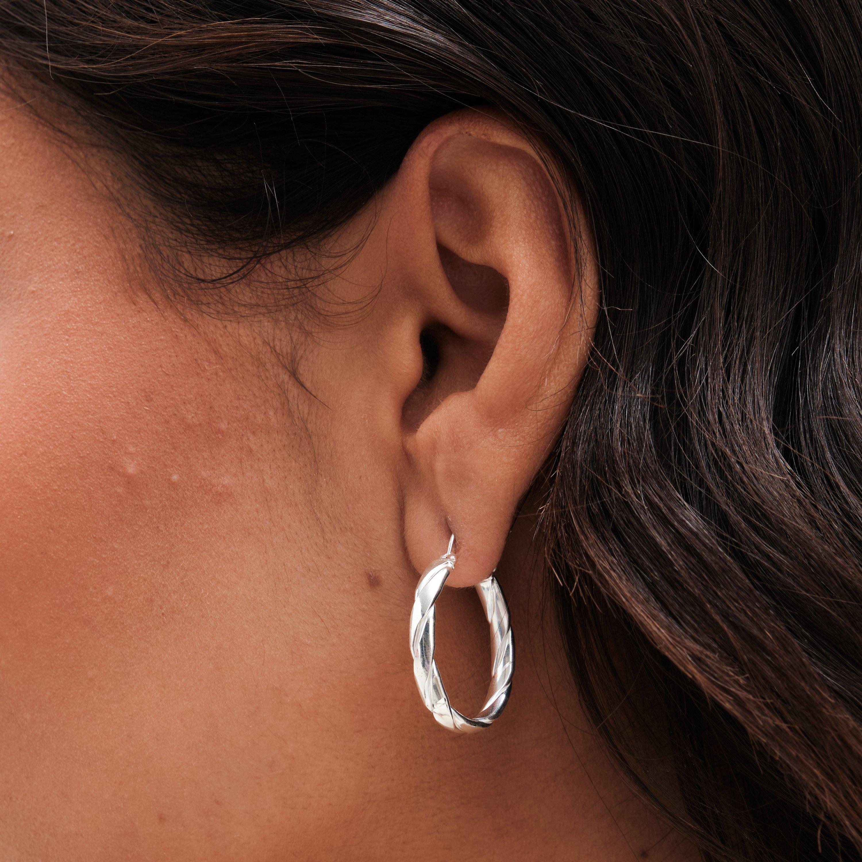 Silver - Simply Silver - Sterling Silver 925 Polished Textured Woven Hoops - 2