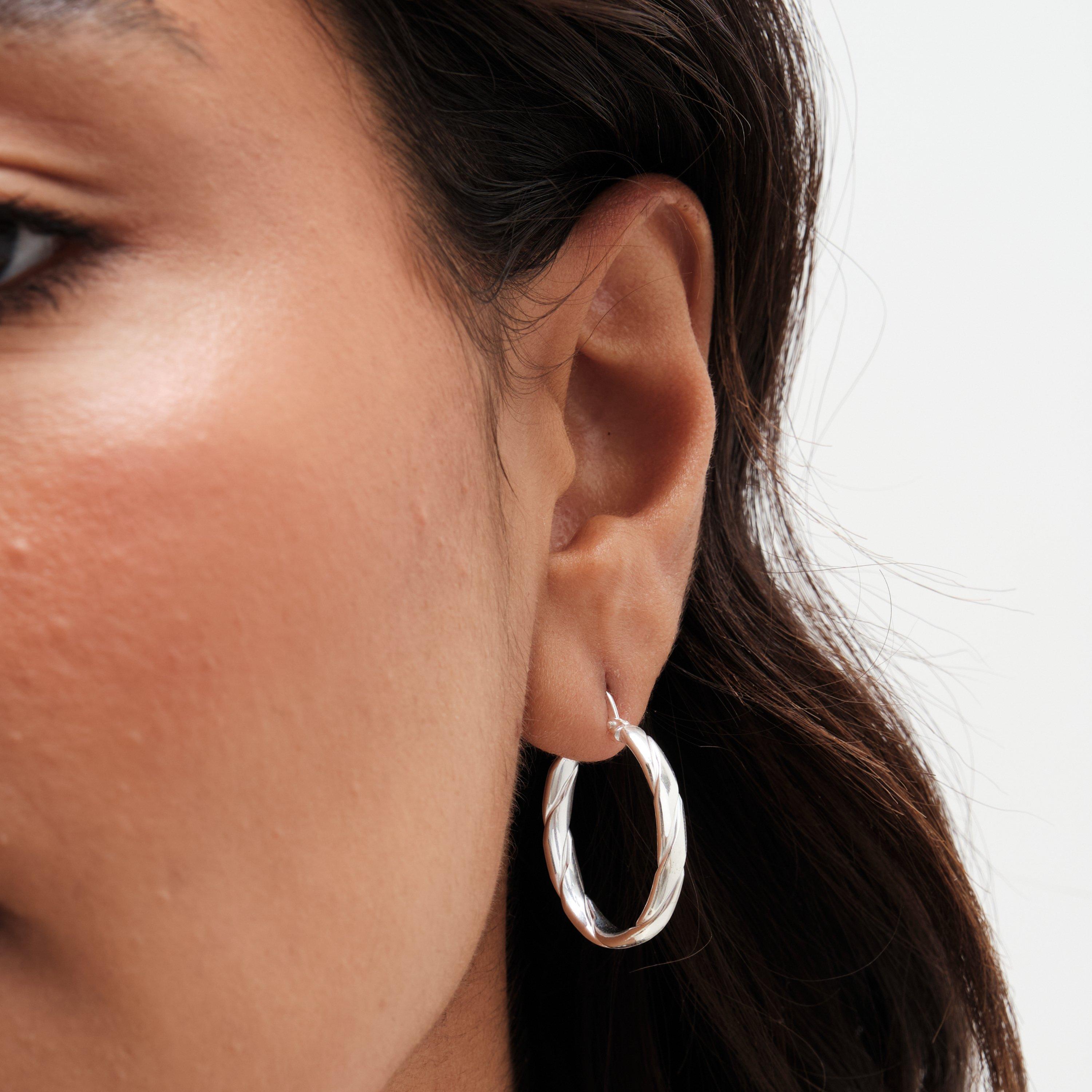 Silver - Simply Silver - Sterling Silver 925 Polished Textured Woven Hoops - 3