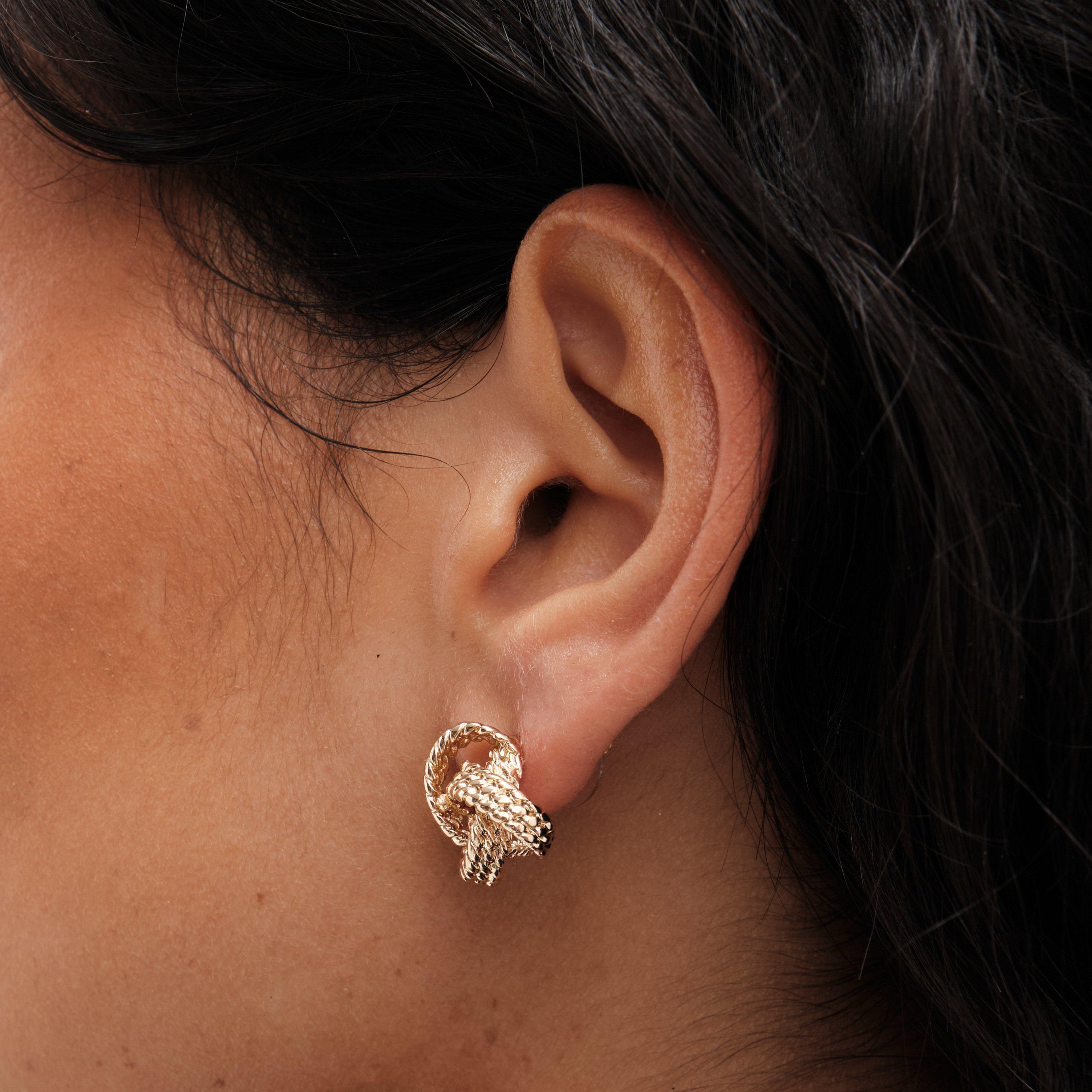 Gold - Mood - Textured Knot Stud Earrings - 2