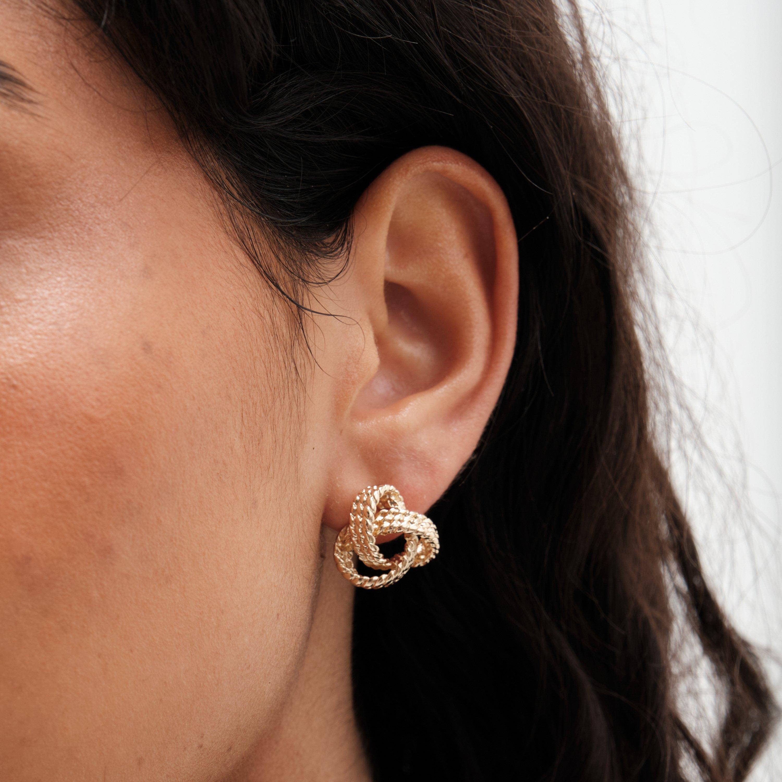 Gold - Mood - Textured Knot Stud Earrings - 3