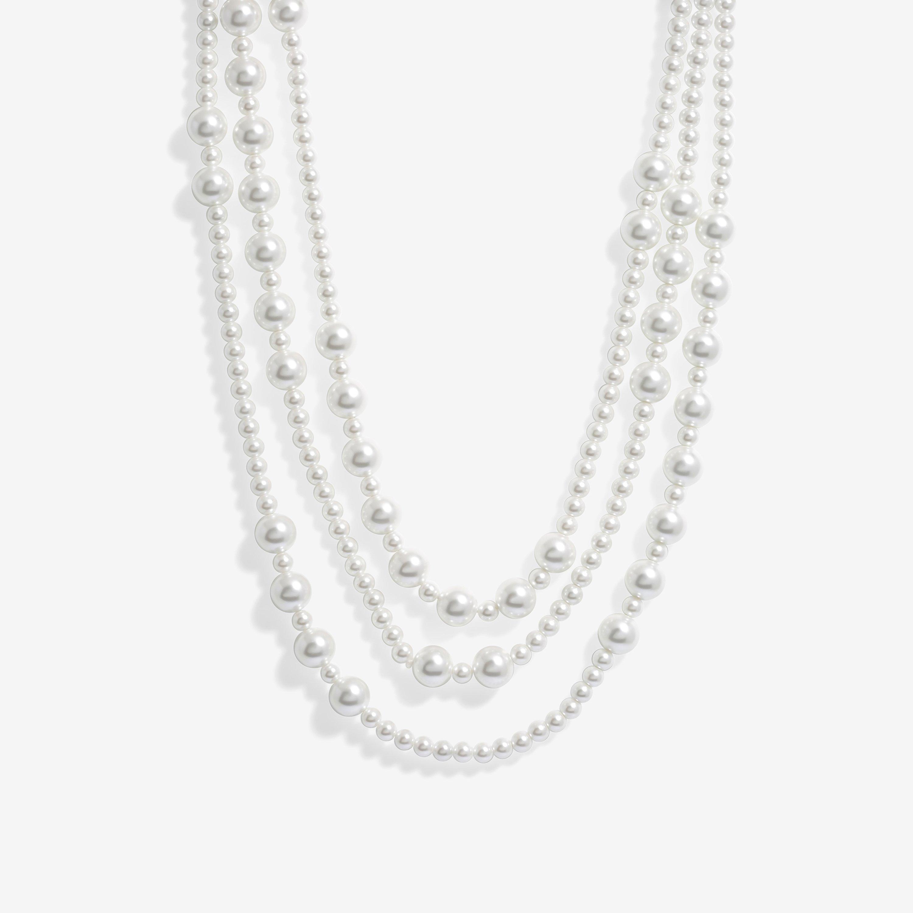 Gold - Mood - Gold Cream Pearl Multirow Necklace - 1