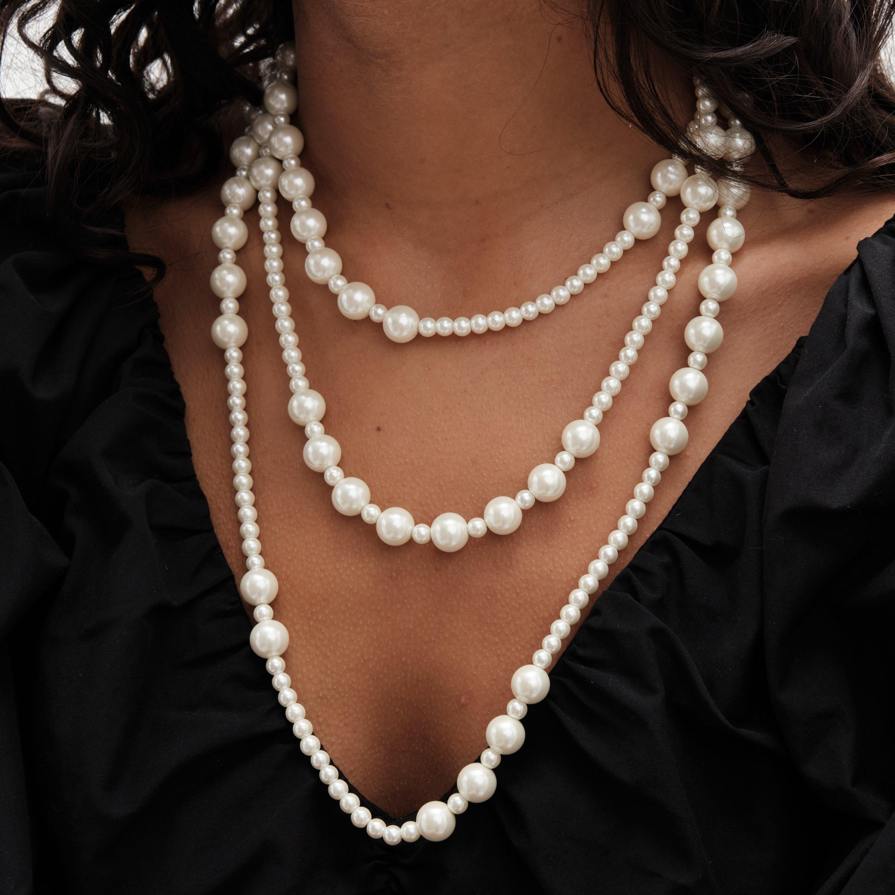 Gold - Mood - Gold Cream Pearl Multirow Necklace - 2