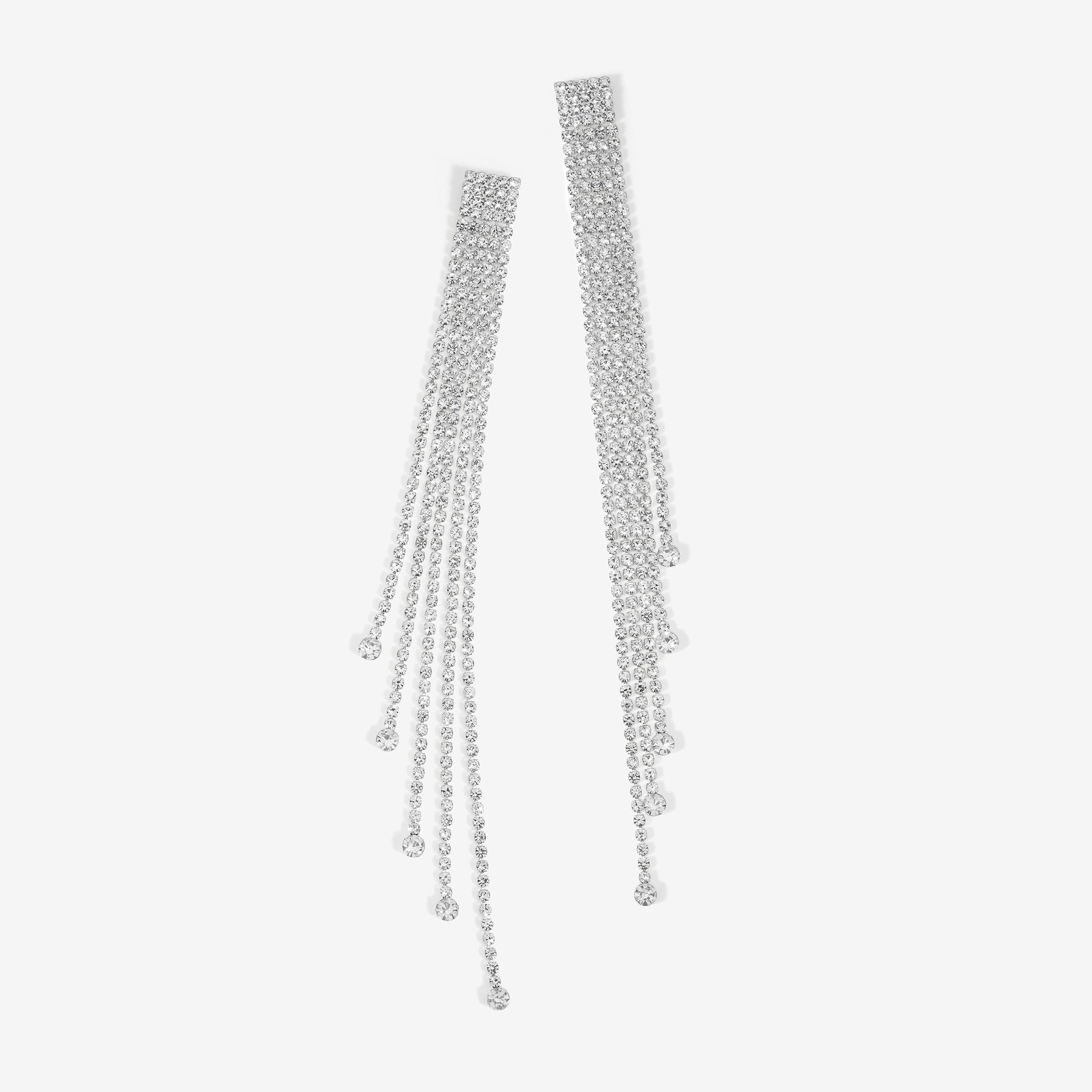 Silver - Mood - Silver Crystal Diamante Shoulder Duster Earrings - 1