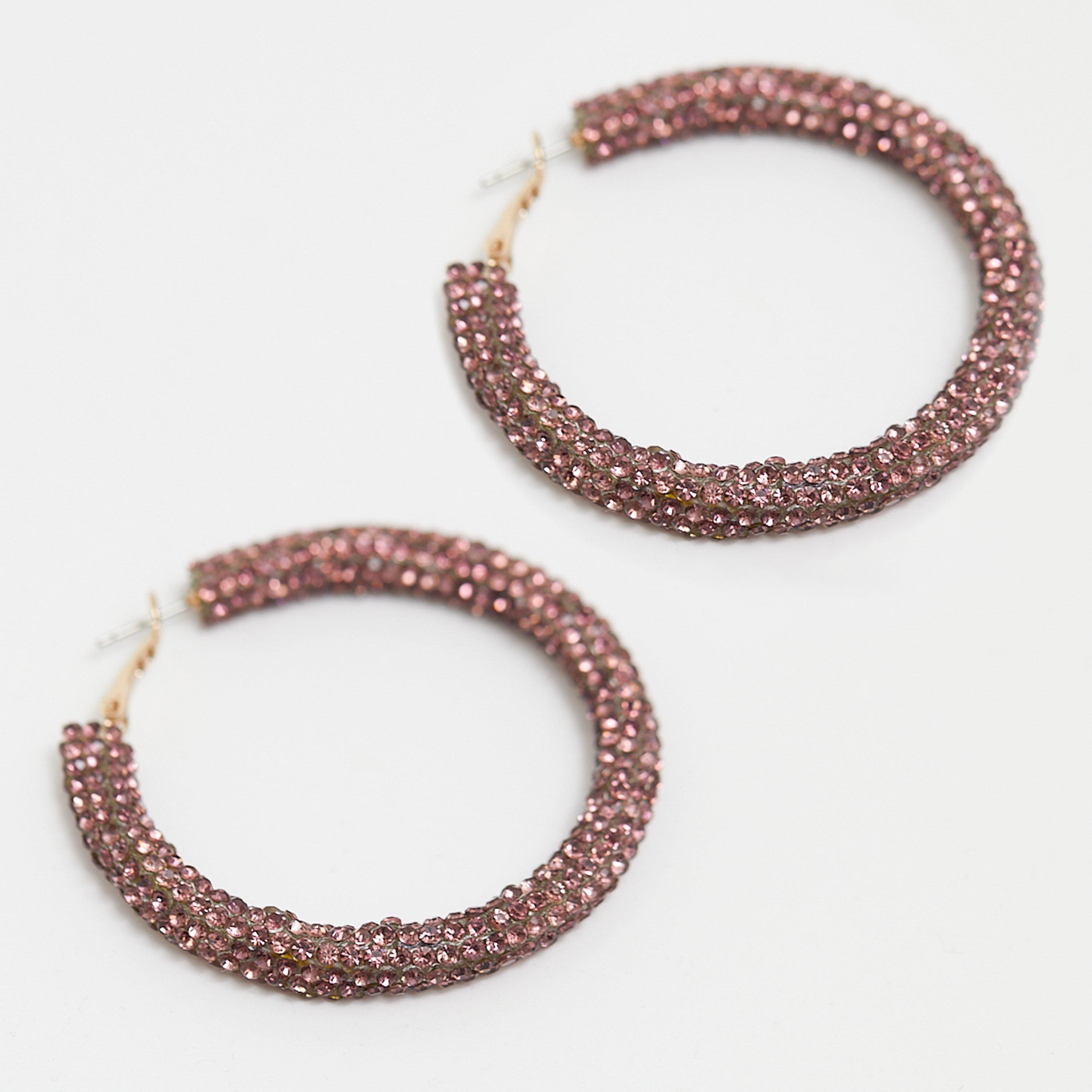Gold - Mood - Gold Amethyst Pave Tube Hoop Earrings - 2