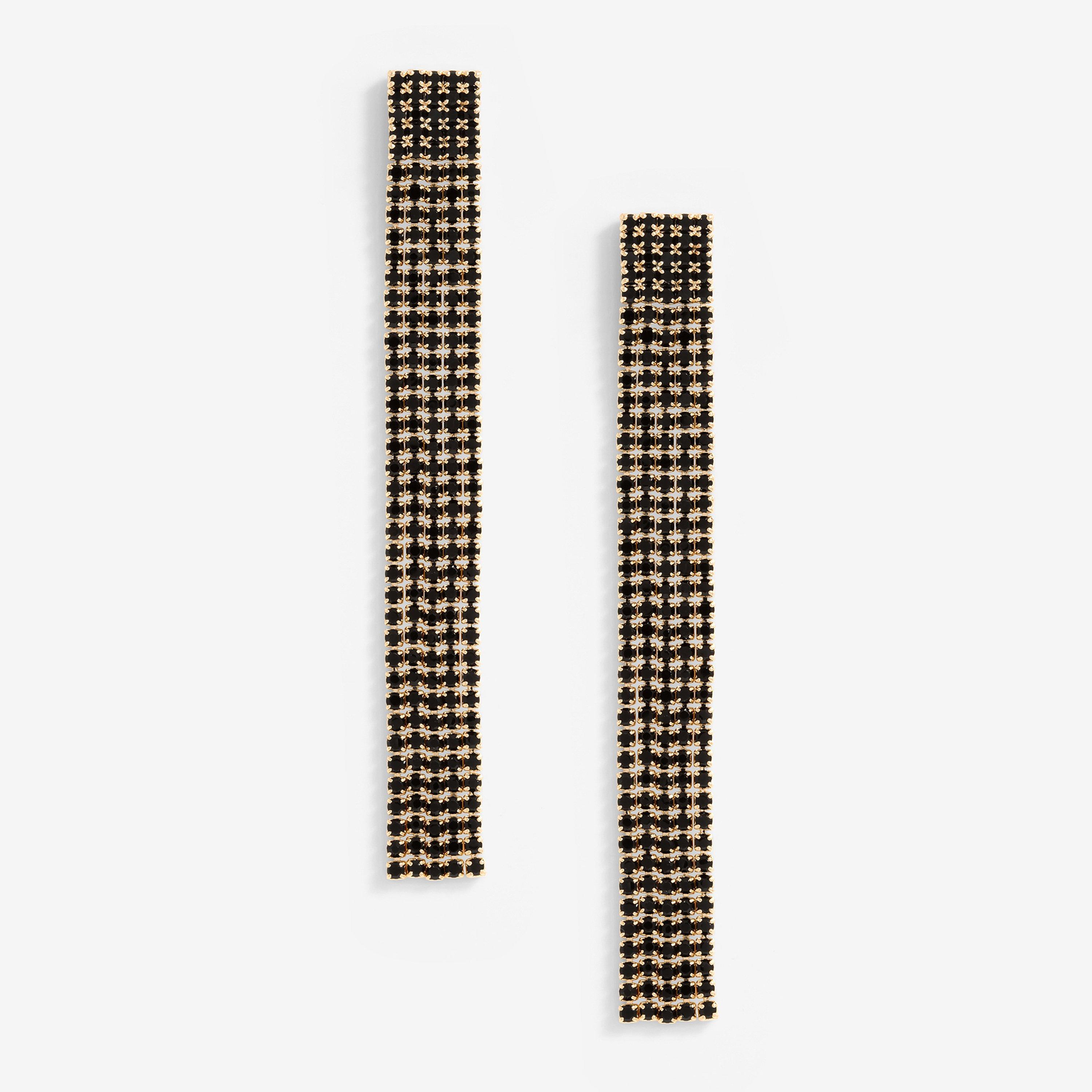 Black - Mood - Black Diamante Drop Earrings - 1